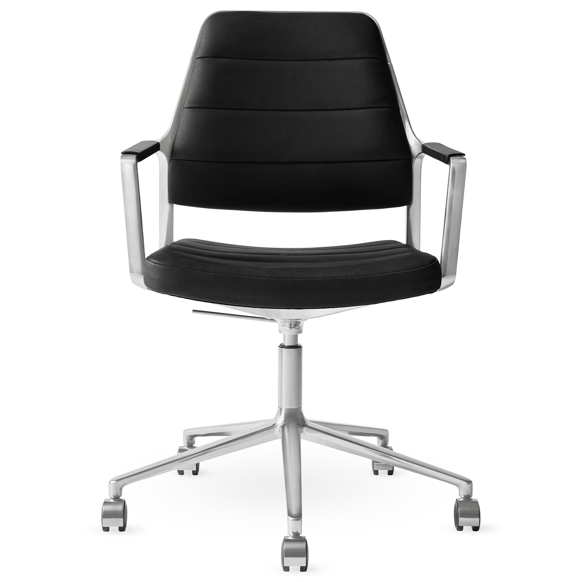 Vipp - Vipp455+ Swivel chair, polished, castors, Black leather - Kontorstoler