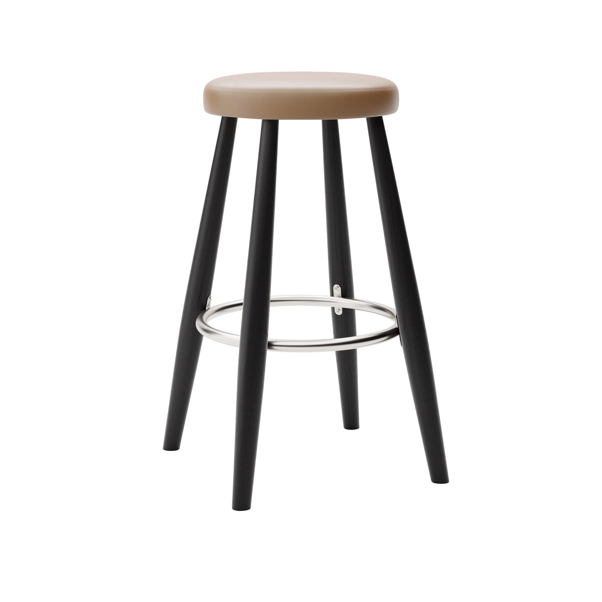 Carl Hansen - CH58 Low Stool, Svartlackad Ek, Lädergrupp C Sif - 91 - Barstoler & barkrakker - Hans J. Wegner - Svart - Lær/Metall/Tre
