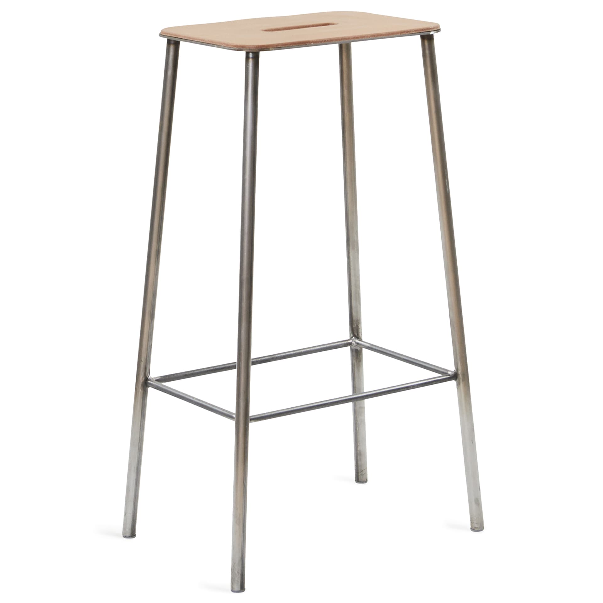 Frama - Adam Stool – Raw Steel / Natural Leather – H76 - Krakker - Toke Lauridsen - Sølv,Beige - Lær/Metall