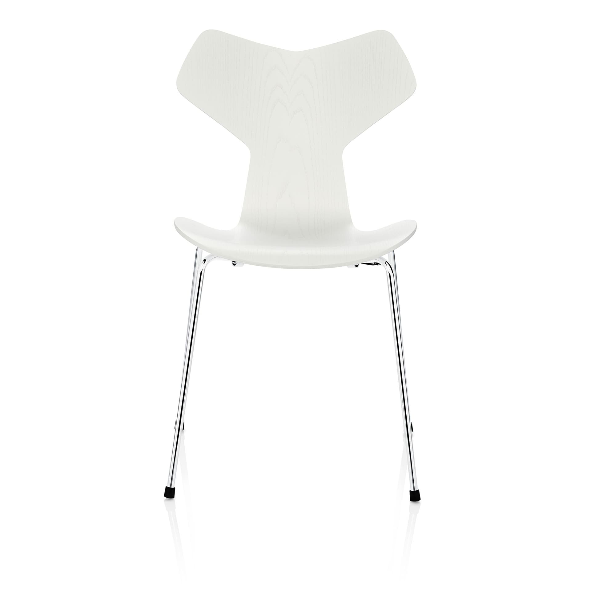Fritz Hansen - Grand Prix 3130 White Färgad Ask/Chrome - Spisestoler - Arne Jacobsen - Hvit - Metall/Tre