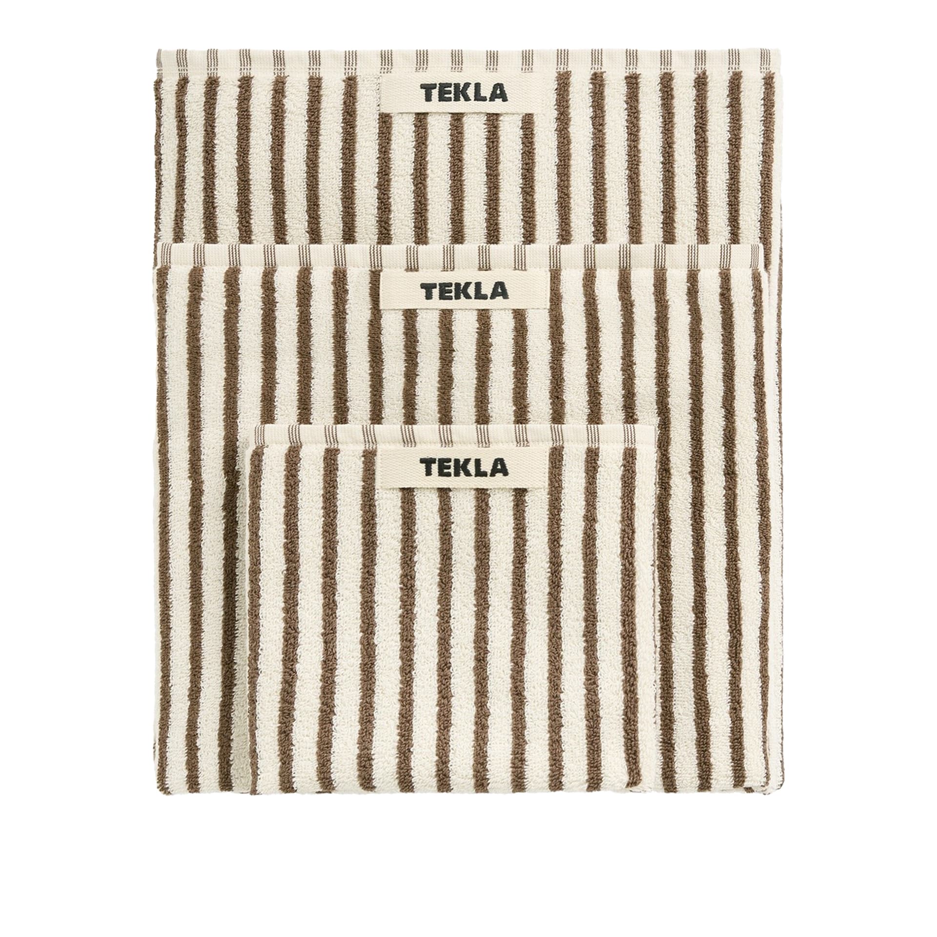Tekla - Terry håndkle kodiak stripes badelaken 100x150cm - Håndklær og badehåndklær - Brun,Hvit