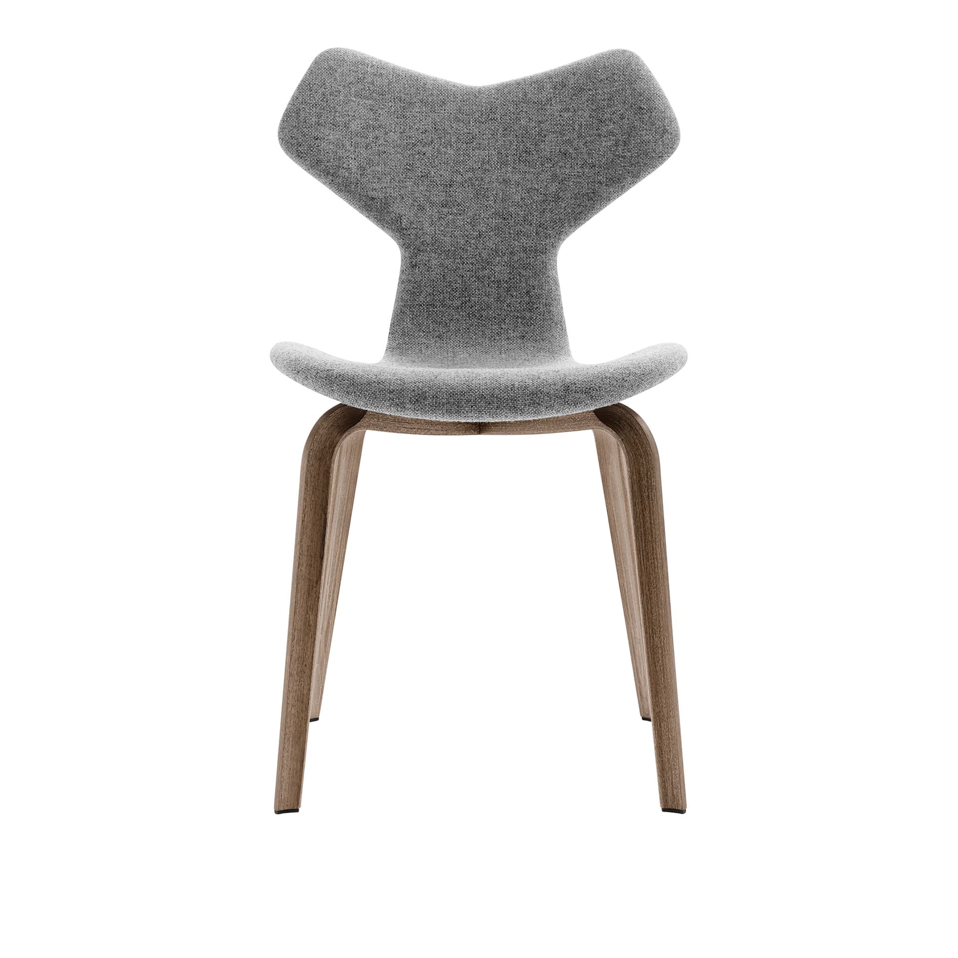 Fritz Hansen - 4130 Grand Prix, Helklädd, Träben valnöt, Tyg, Hallingdal 130 - Spisestoler - Arne Jacobsen - Grå - Metall/Tre/Tekstilmateriale