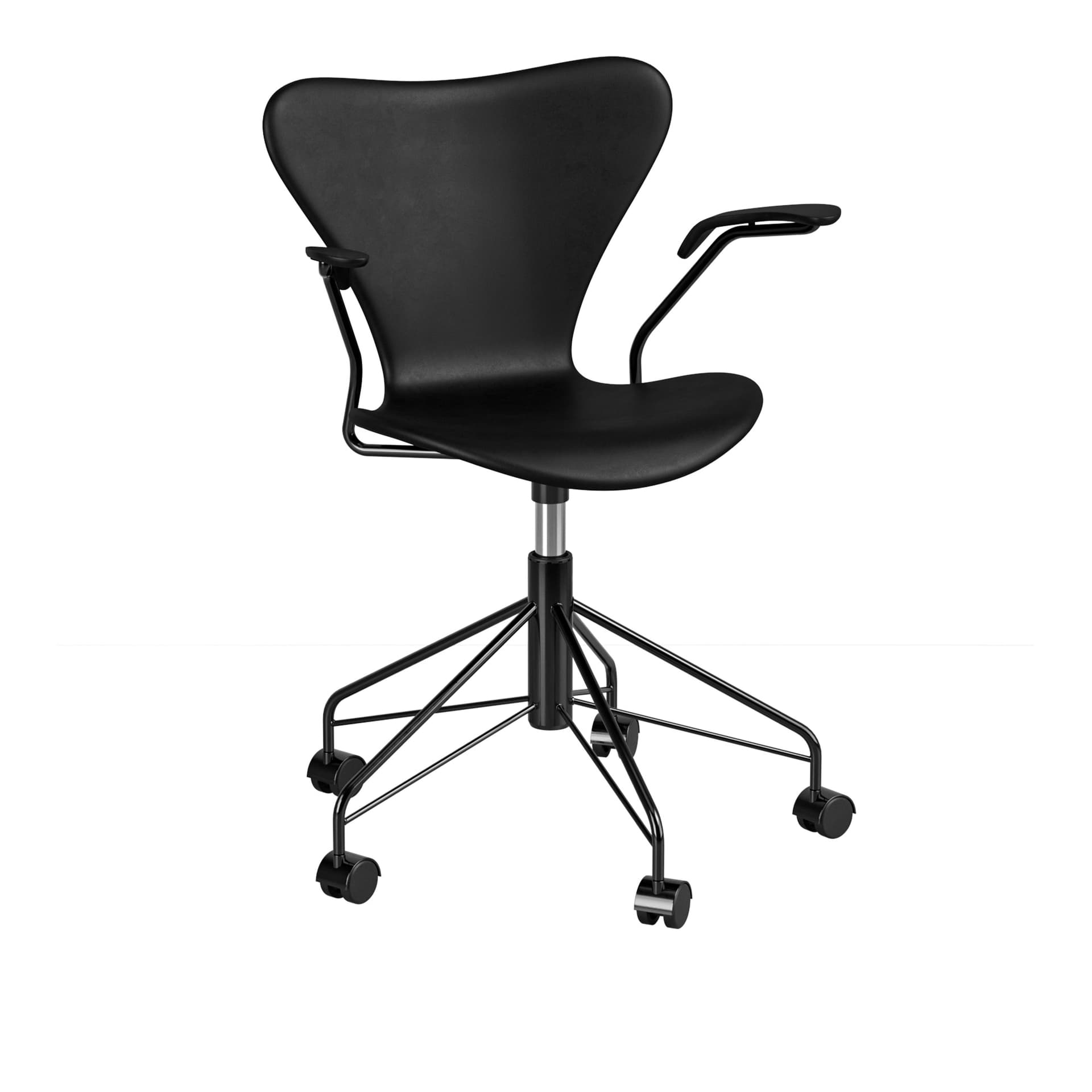 Fritz Hansen - 3217 Sjuan Helklädd Black Special Edition - Kontorstoler - Arne Jacobsen - Svart - Lær