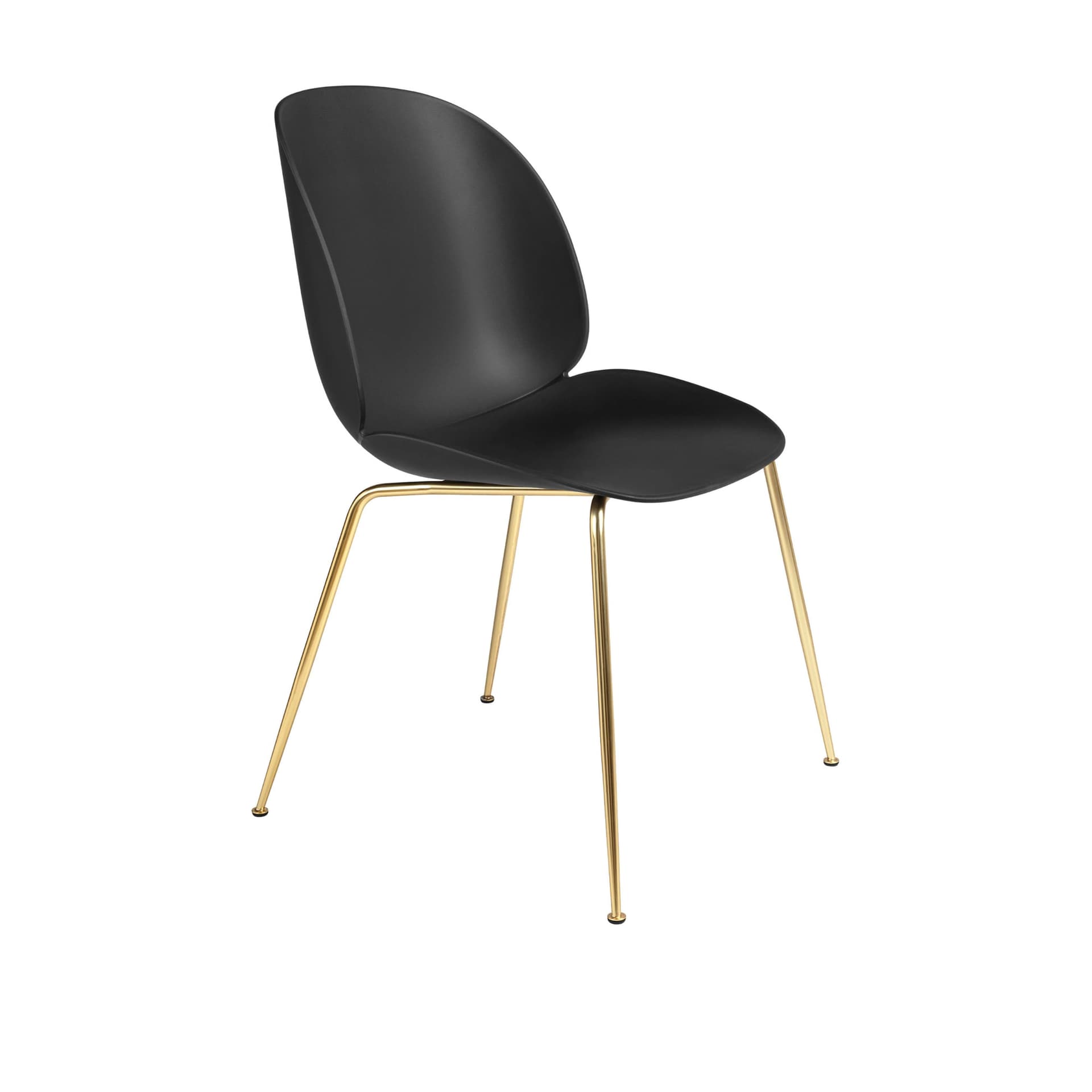 Gubi - Beetle Dining Chair Un-upholstered, Conic Base Brass, Black Shell, Plastic Glides - Spisestoler - GamFratesi - Svart - Metall/Plast