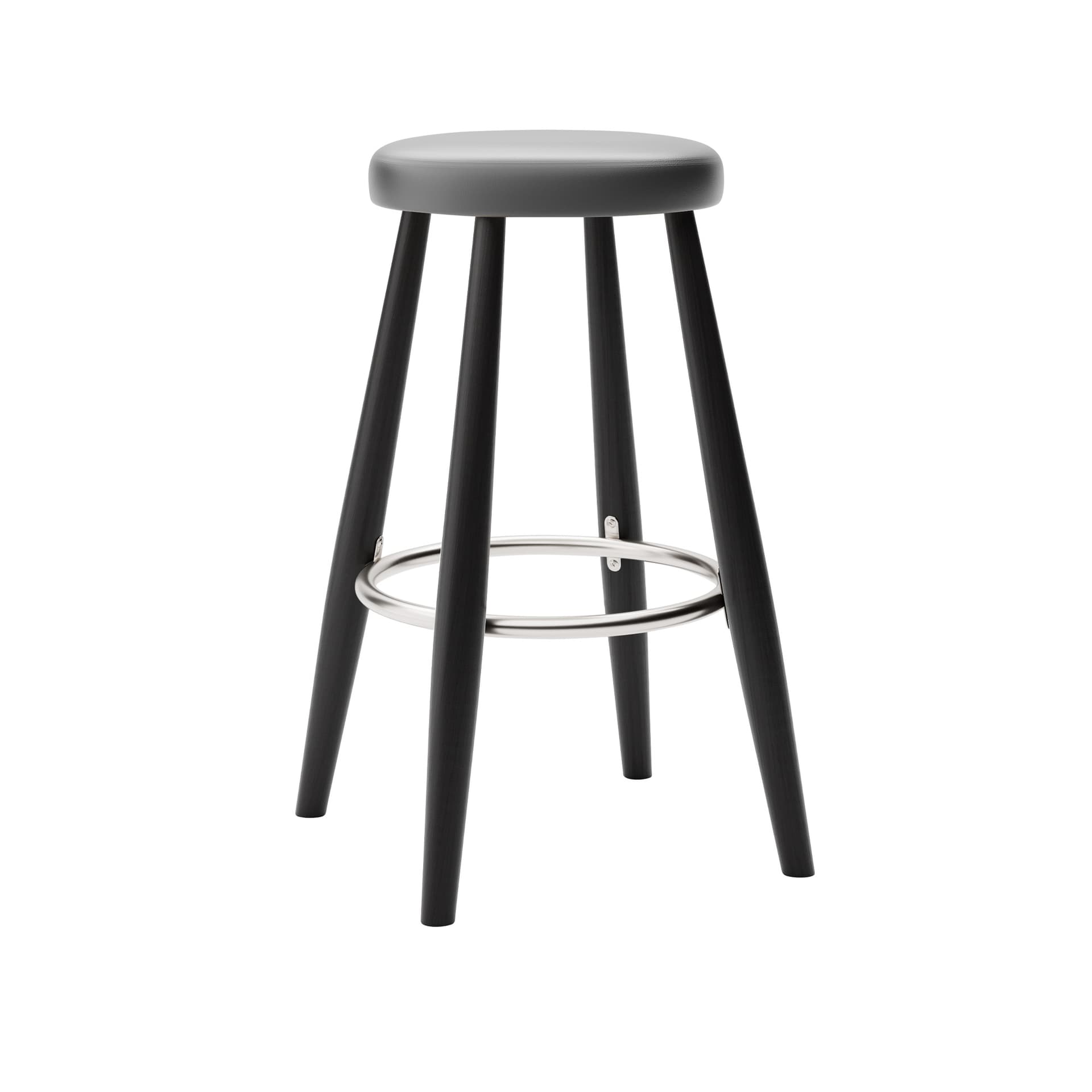 Carl Hansen - CH58 Low Stool, Svartlackad Ek, Lädergrupp A Loke - 7150 - Barstoler & barkrakker - Hans J. Wegner - Svart - Lær/Metall/Tre