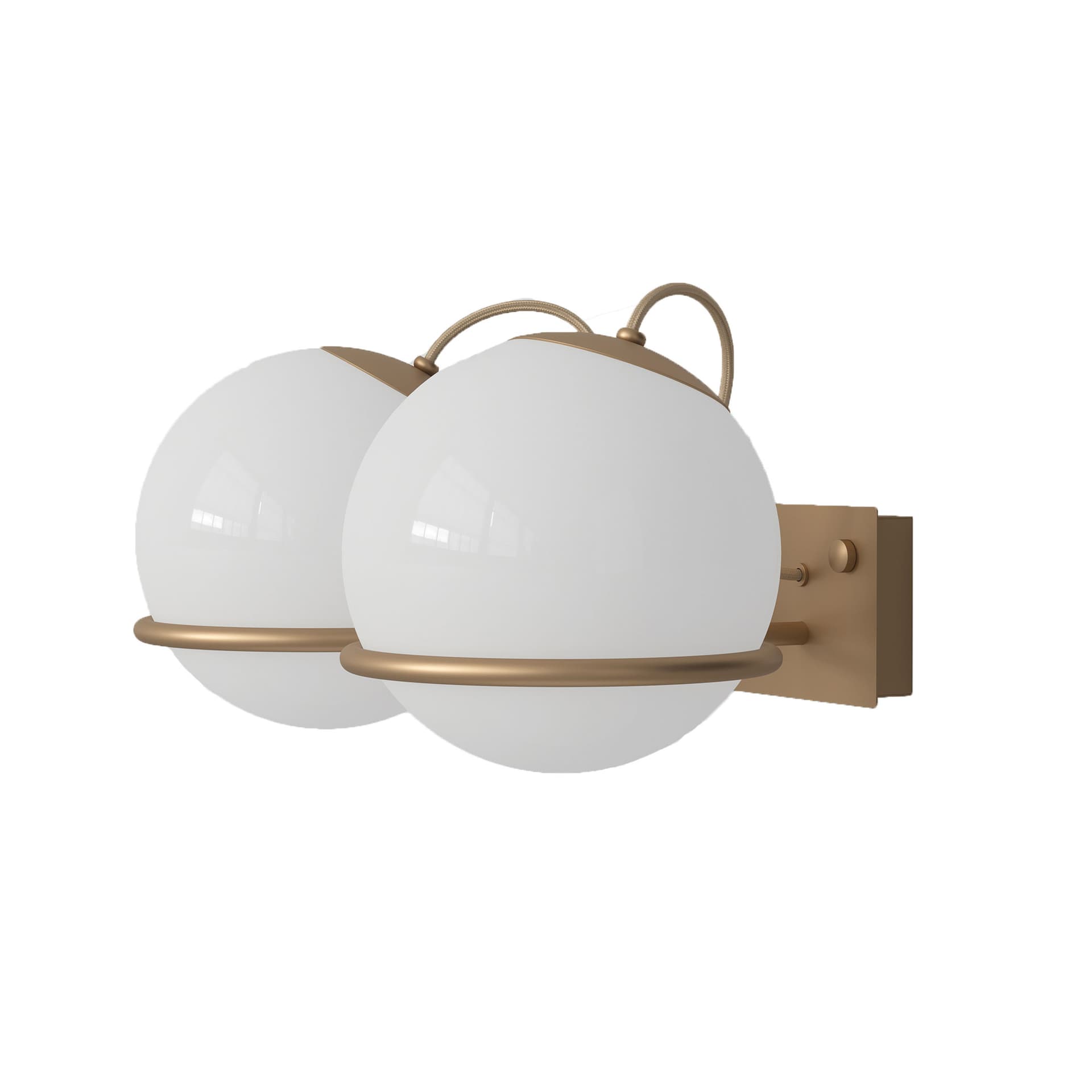 Astep - Model 238/2, 2 Opaline Spheres (20cm Diameter), Champagne Mount - Vegglamper - Gino Sarfatti - Gull,Hvit - Glass/Metall
