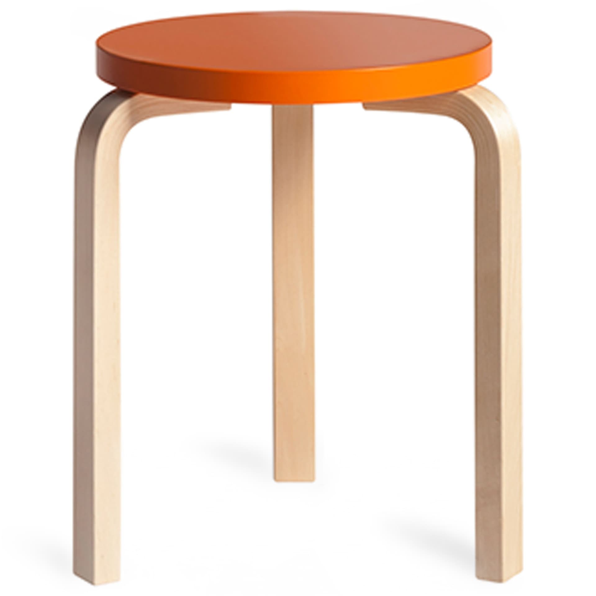 Artek - Pall 60, 3 ben, Klarlackade ben, Lackad orange sits - Krakker - Alvar Aalto - Tre farget
