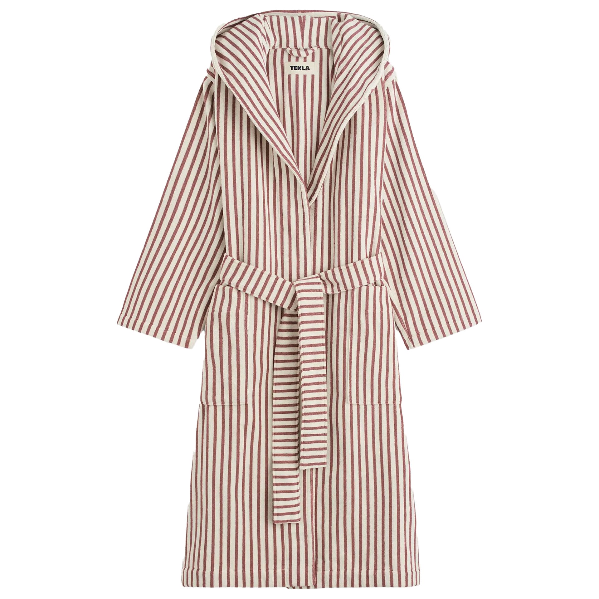 Tekla - Hooded Bathrobe Ripple Stripes S - Badekåper - Rød - Bomull