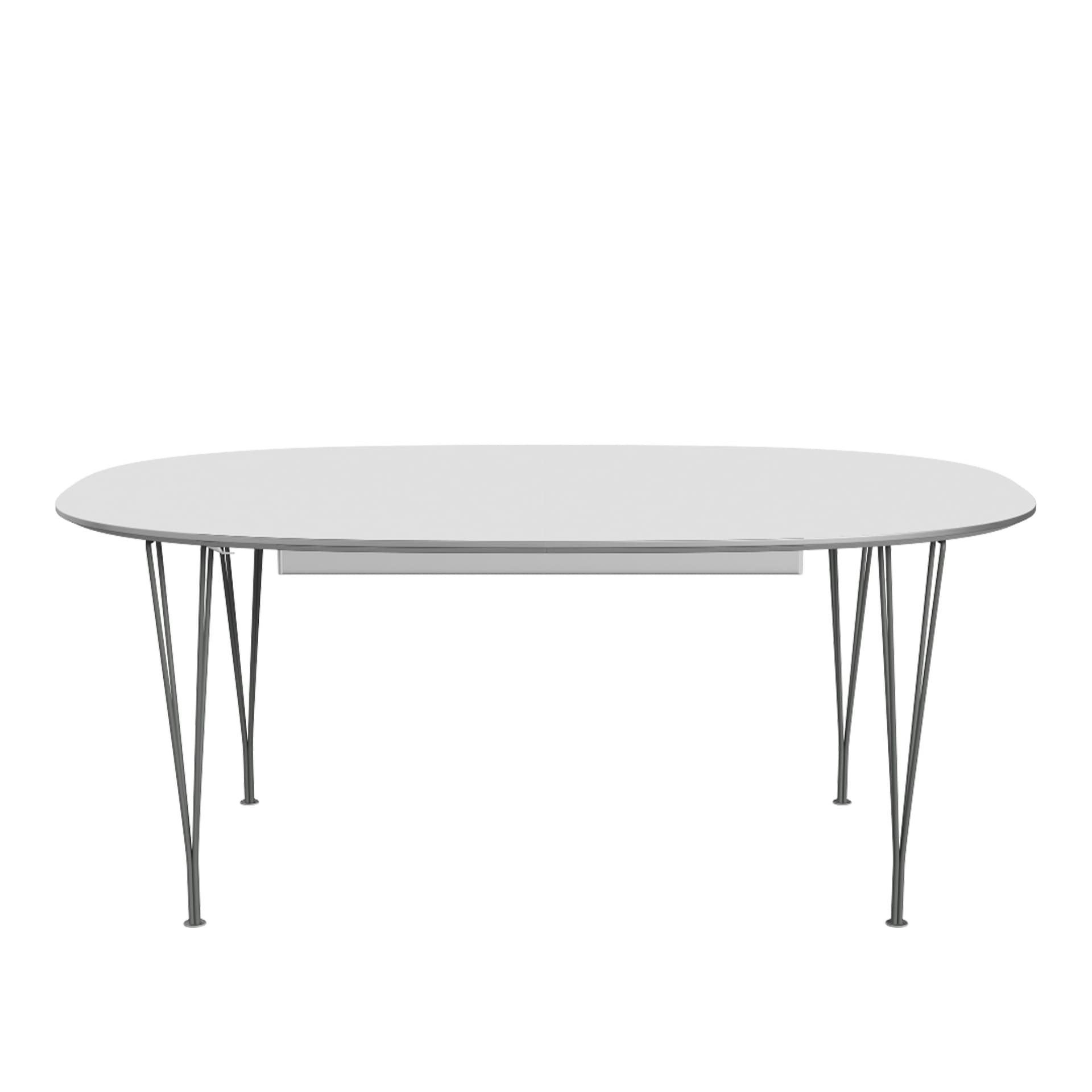 Fritz Hansen - B620 Superellips Pull-out, Laminate, White, Grey powder coating - Spisebord - Arne Jacobsen,Bruno Mathsson,Piet Hein