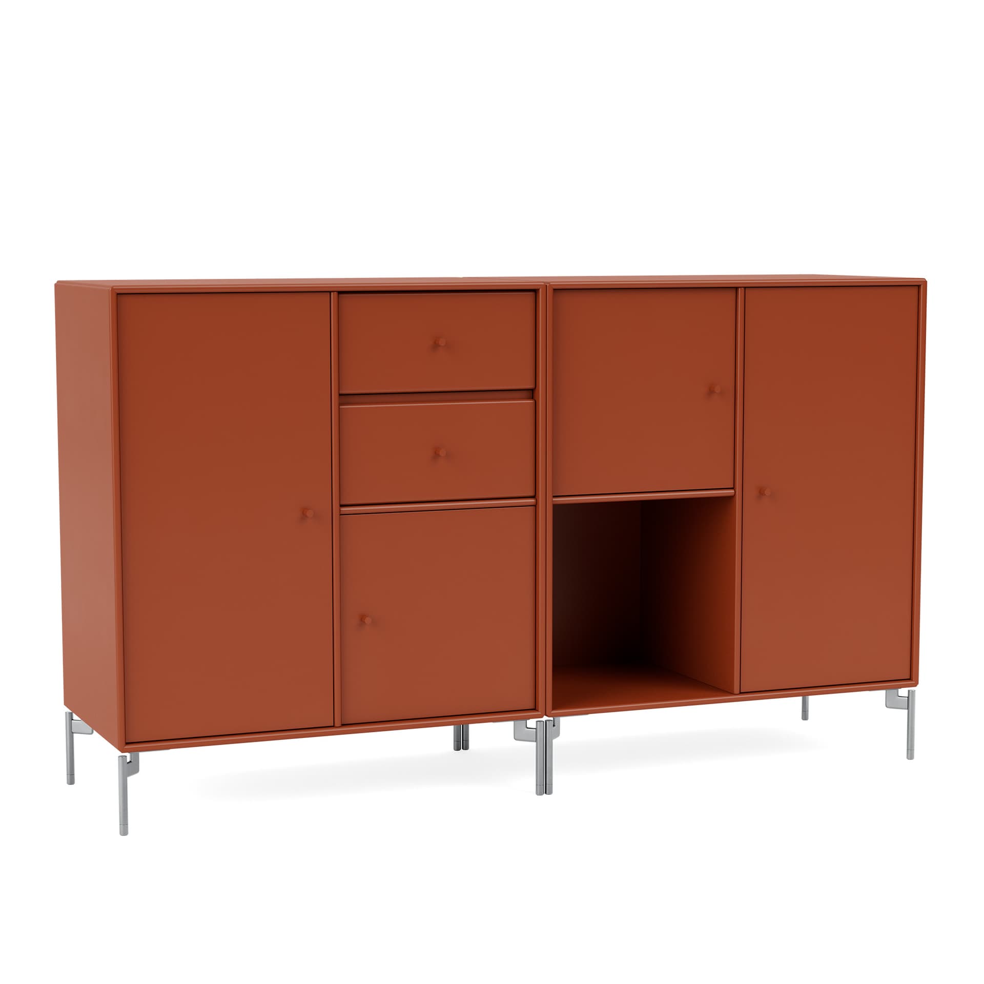Montana - Couple Sideboard 162-Hokkaido Matt Chrome - Sideboards - Peter J. Lassen - Rød - Tre