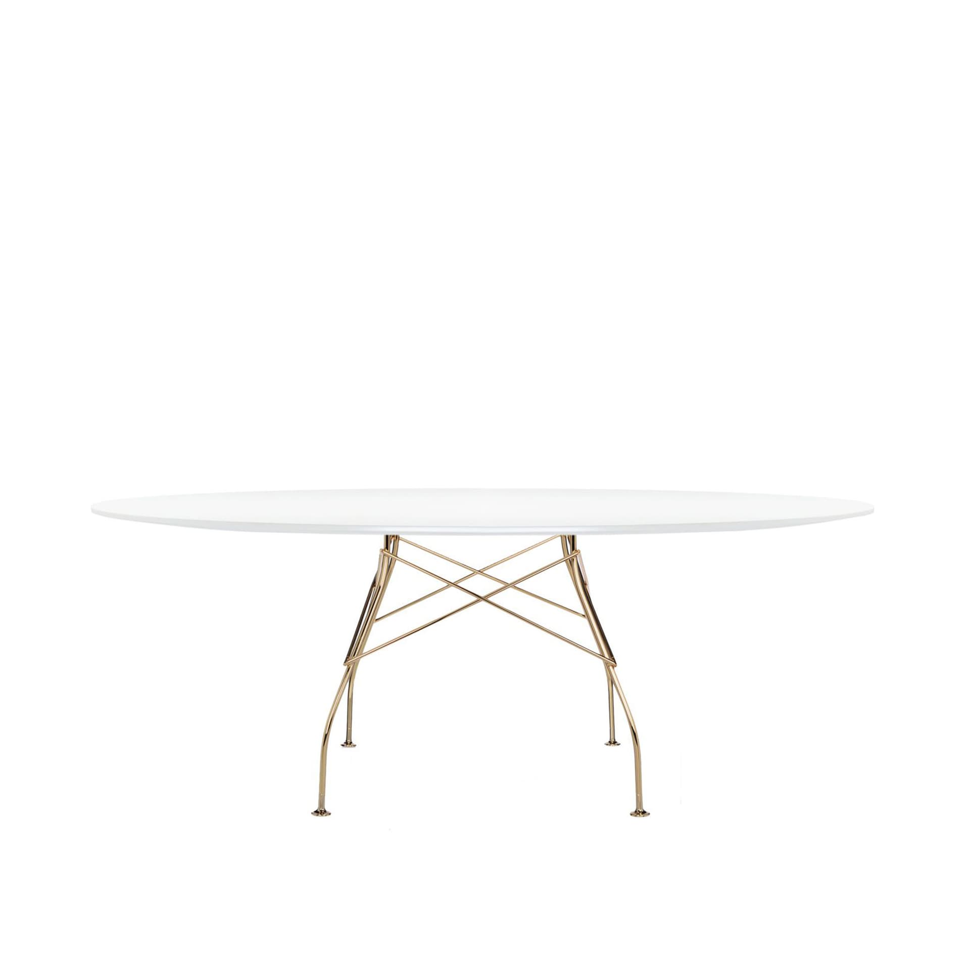 Kartell - Glossy Oval Table 4569 194x120, Gold, White Polyester - Spisebord - Antonio Citterio - Hvit - Naturlig materiale/Metall