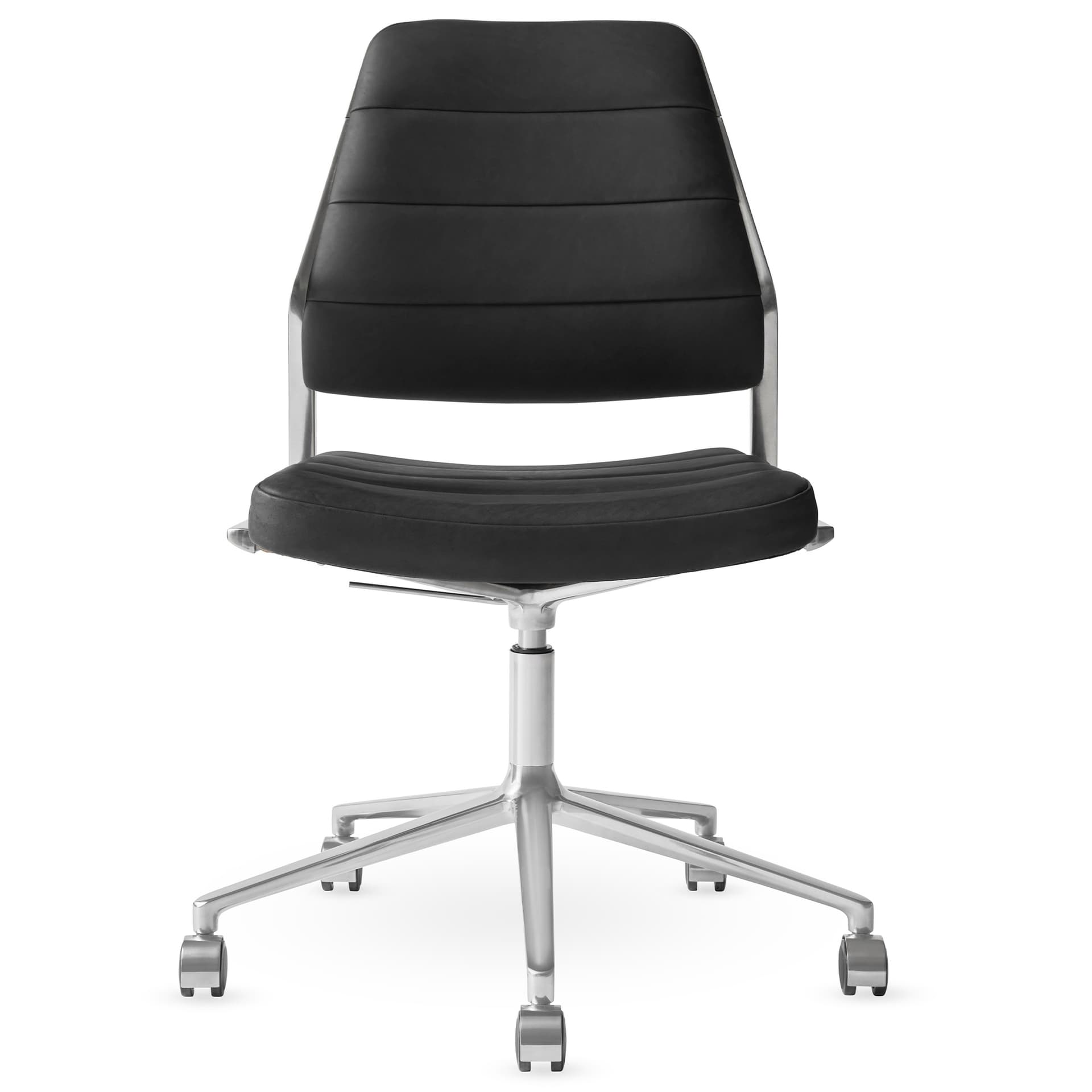Vipp - Vipp454+ Swivel chair, polished, castors, Black leather - Kontorstoler
