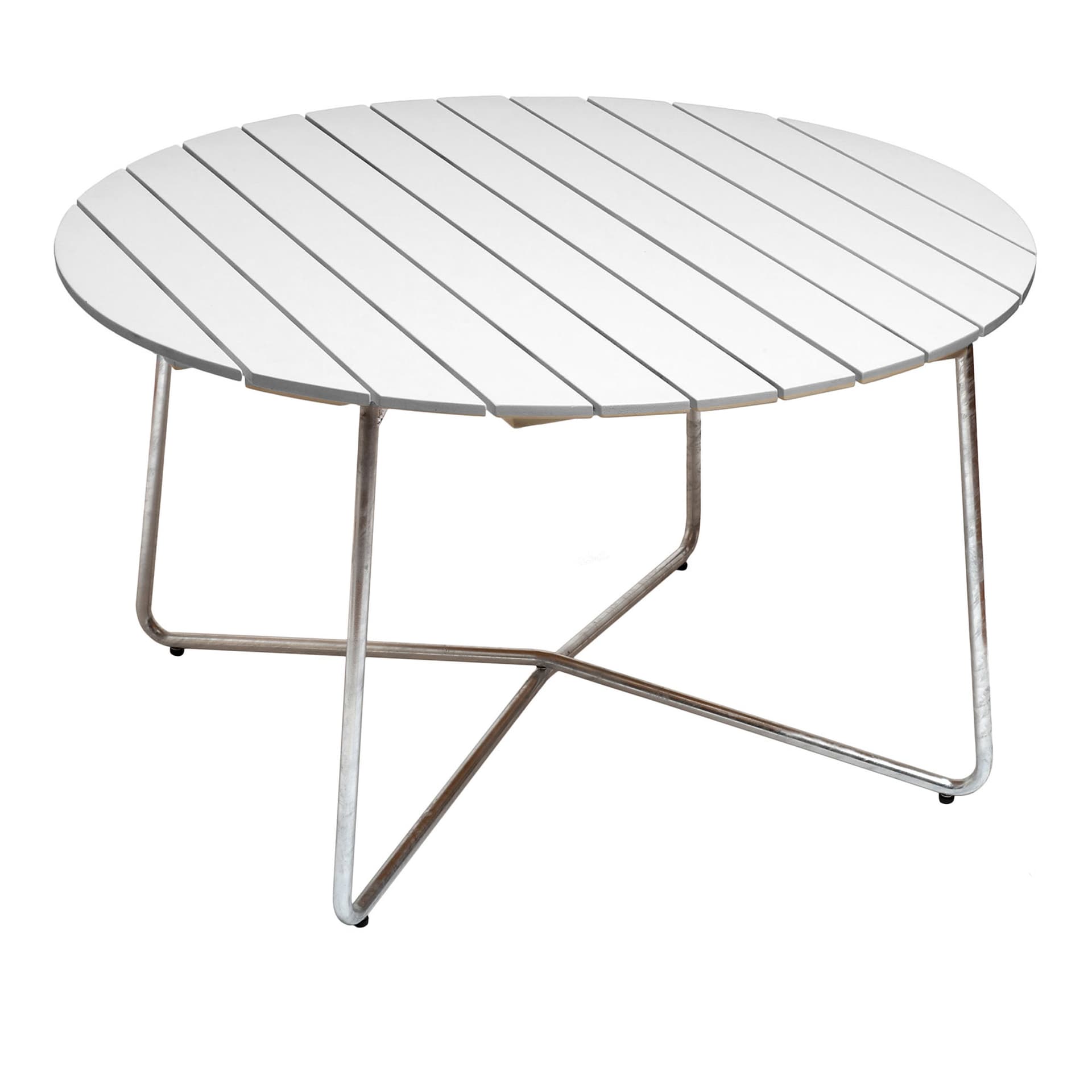 Grythyttan Stålmöbler - Bord 9A Ø120cm varmforsinket stativ hvitlakkert eik - Utendørs spisebord - Hvit - Metall/Tre