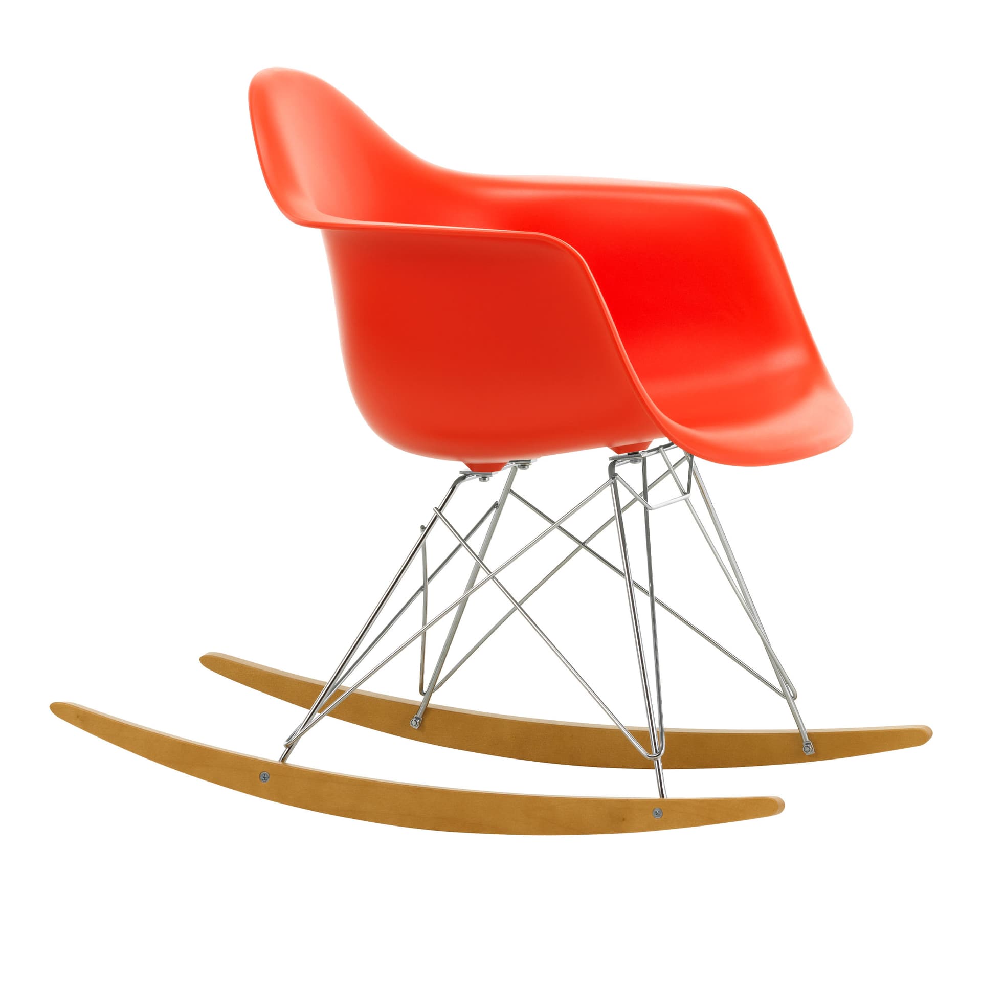 Vitra - Eames Plastic Armchair RAR - 03 Poppy Red - Chrome Base - Golden Maple - Lenestoler - Charles & Ray Eames - Rød - Metall/Tre/Plast