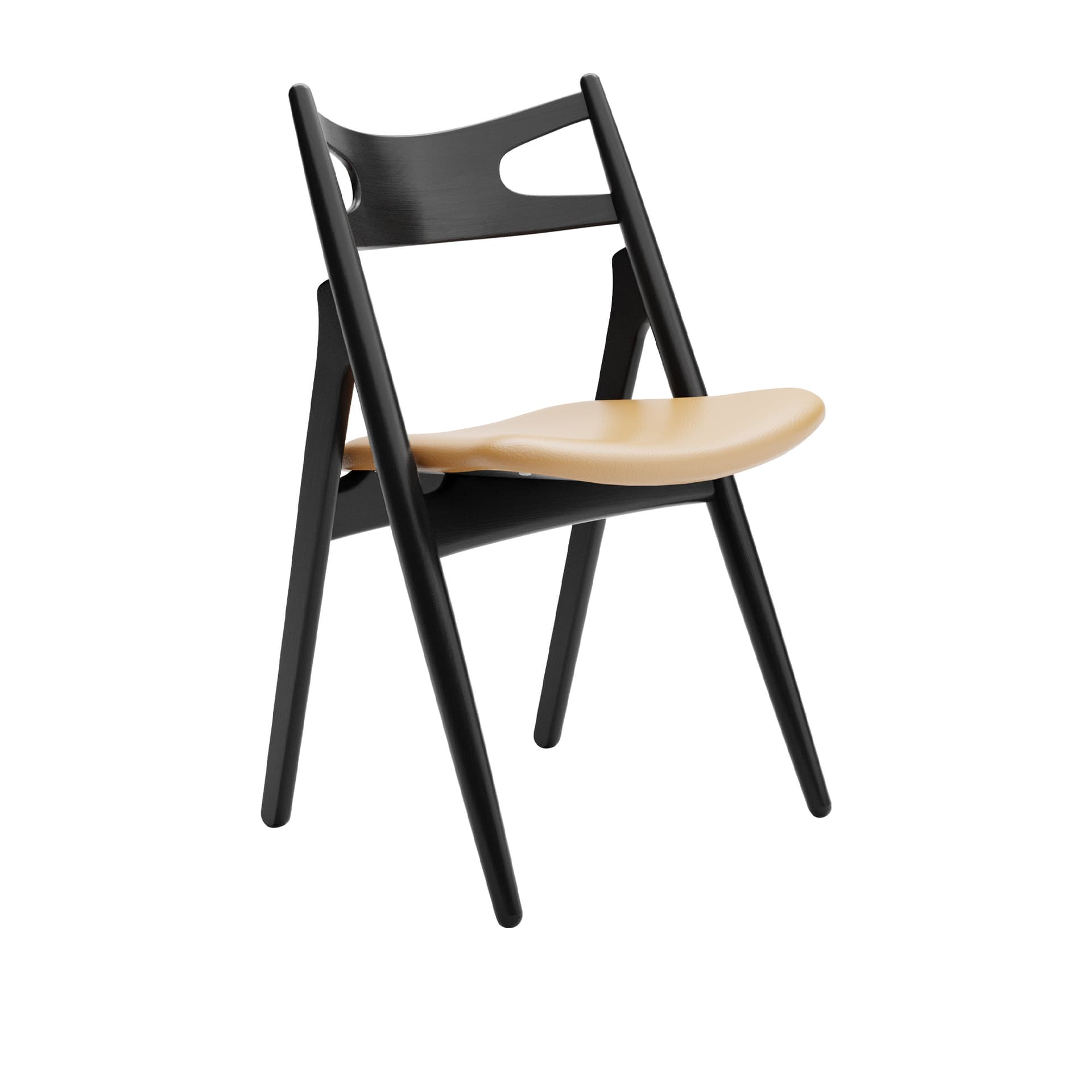 Carl Hansen - CH29P Sawbuck Chair, Svartlackad Ek, Lädergrupp A Loke - 7050 - Spisestoler - Hans J. Wegner - Svart - Lær/Tre