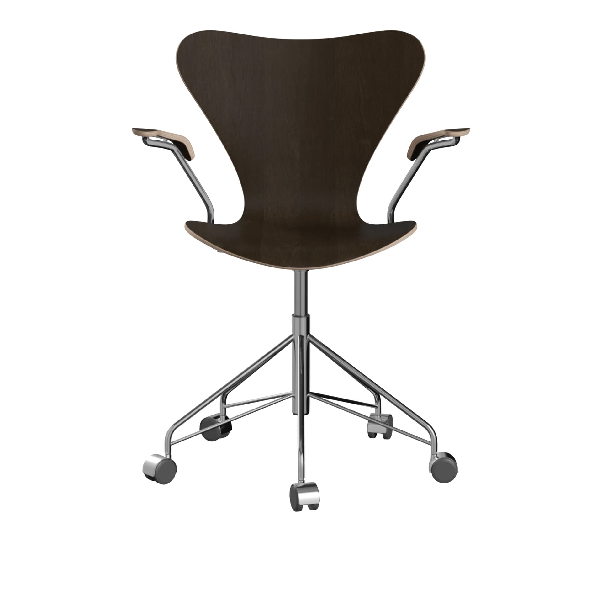 Fritz Hansen - 3217 Sjuan, Mörkbetsad Ekfanér - Kontorstoler - Arne Jacobsen - Tre farget