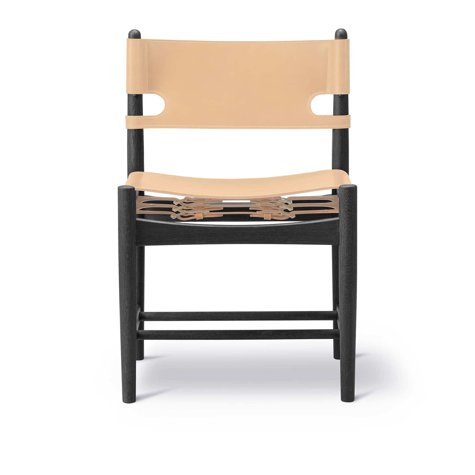 Fredericia Furniture - The Spanish Dining Chair Svartlackad ek / Natur läder - Spisestoler - Børge Mogensen - Beige,Svart - Lær/Tre