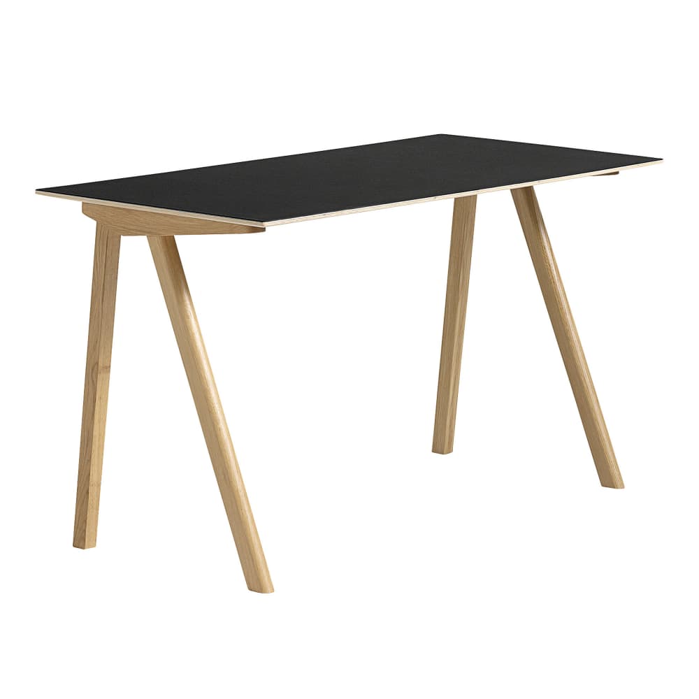 HAY - CPH90 2.0 Desk Lacquered Oak Frame L130 X W65 X H74  Black Linoleum Tabletop Lacquered Edge - Skrivebord - Ronan & Erwan Bouroullec - Svart - Tre