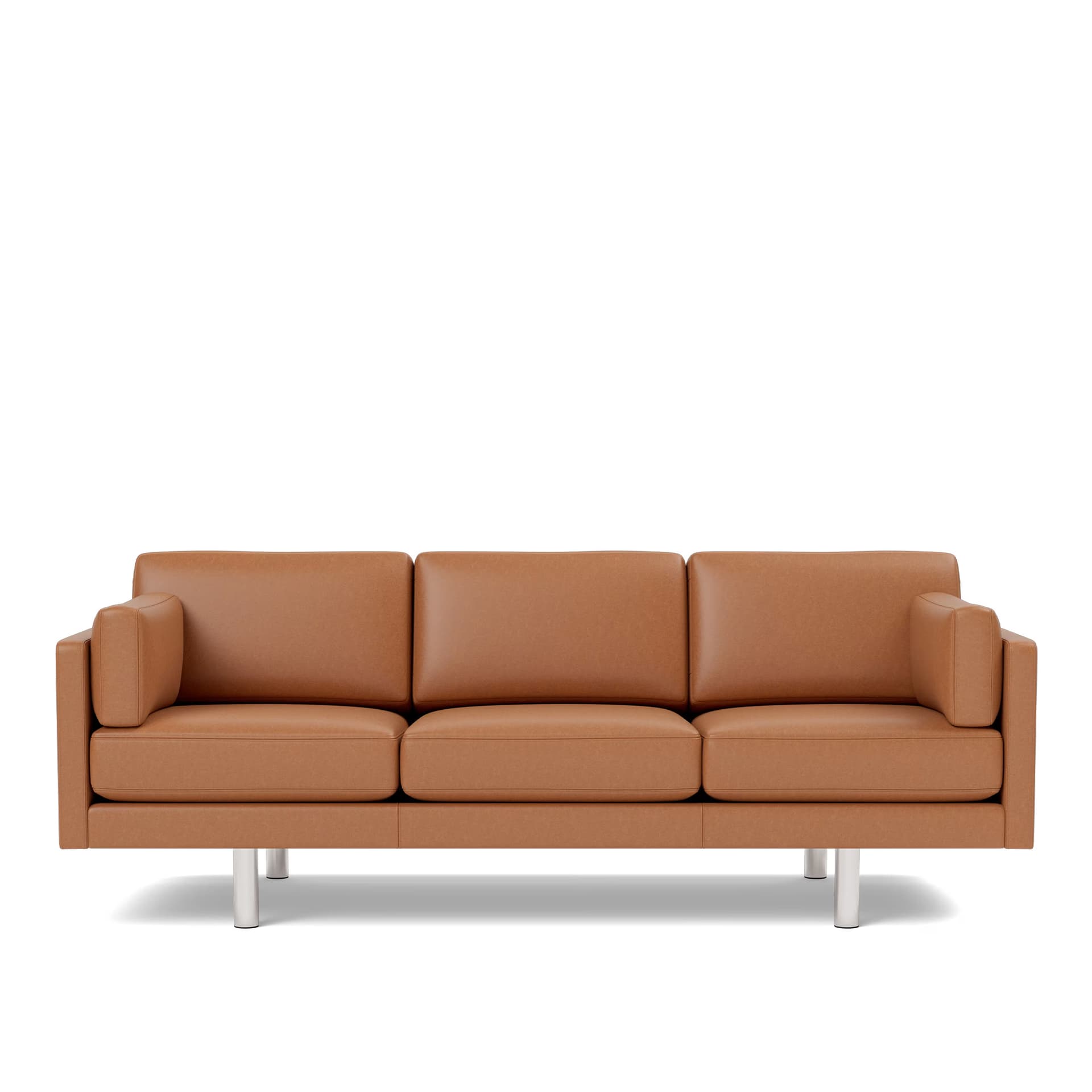 Fredericia Furniture - EJ220 Sofa - 3 seater - 212 cm - 3 cushions - Leather Max 95 - Cognac - Down wrap - without buttons - Brushed chrome - round legs - Sofaer - Erik Jørgensen - Tekstilmateriale