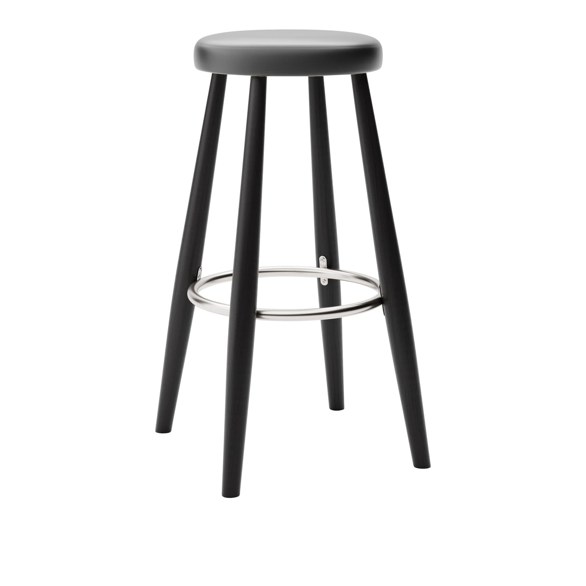 Carl Hansen - CH56 High Stool, Svartlackad Ek, Lädergrupp B Thor - 301 - Barstoler & barkrakker - Hans J. Wegner - Svart - Lær/Metall/Tre
