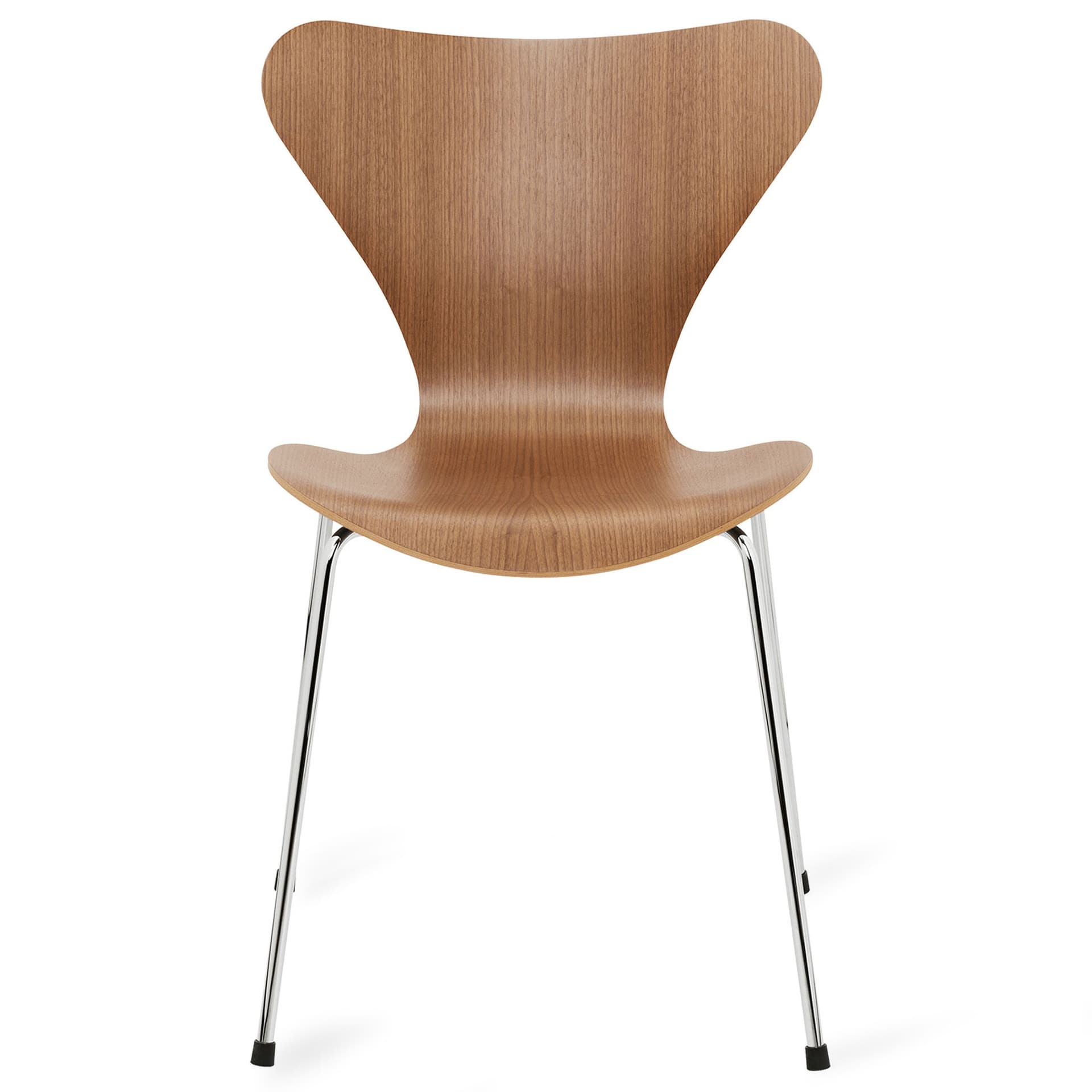 Fritz Hansen - Series 7 stol 3107 trefiner stålram krom valnötsfanér - Spisestoler - Arne Jacobsen - Brun - Metall/Tre