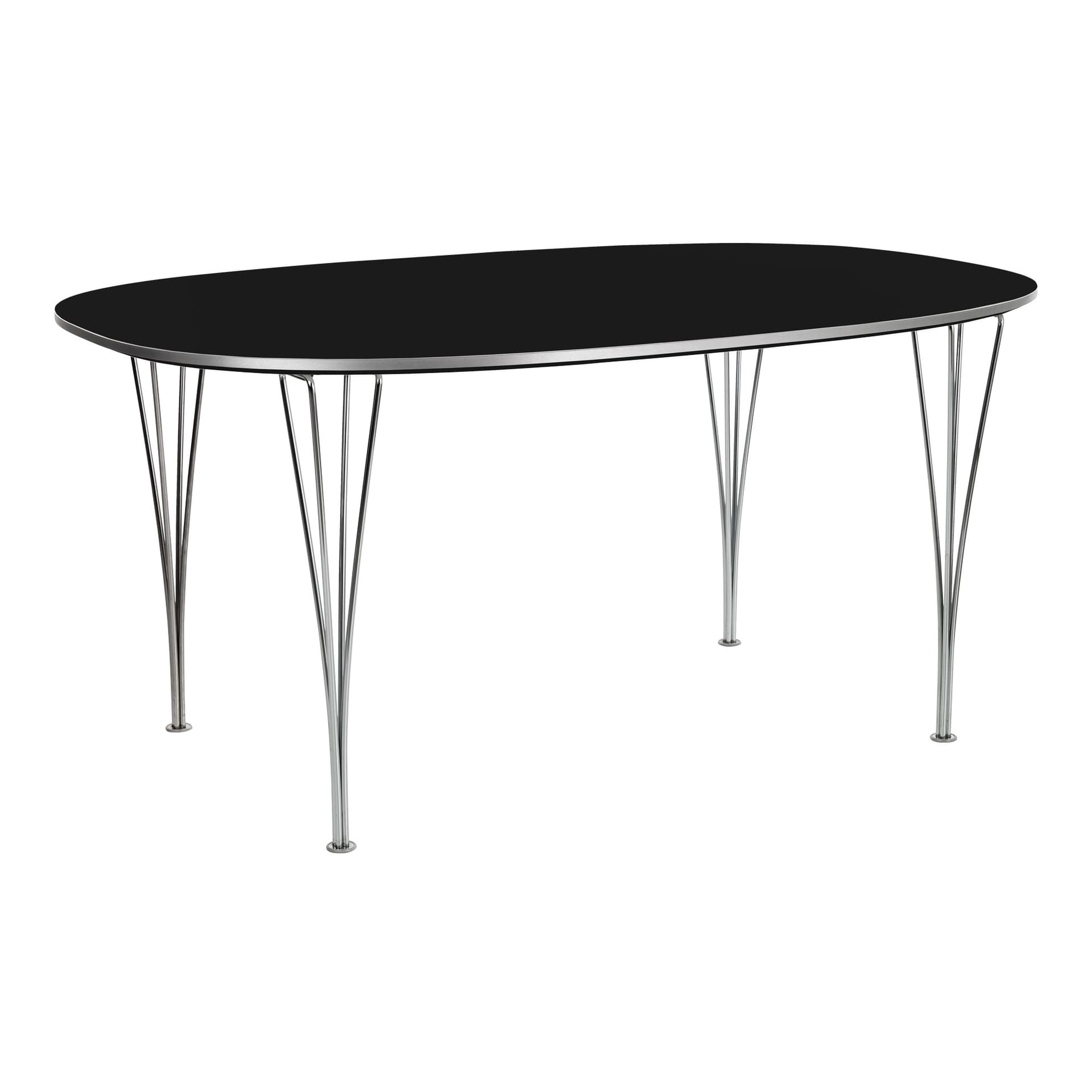 Fritz Hansen - B612 Superellips, 100x150 cm, Laminat, Svart, Krom - Spisebord - Arne Jacobsen,Bruno Mathsson,Piet Hein - Svart - Metall/Tre