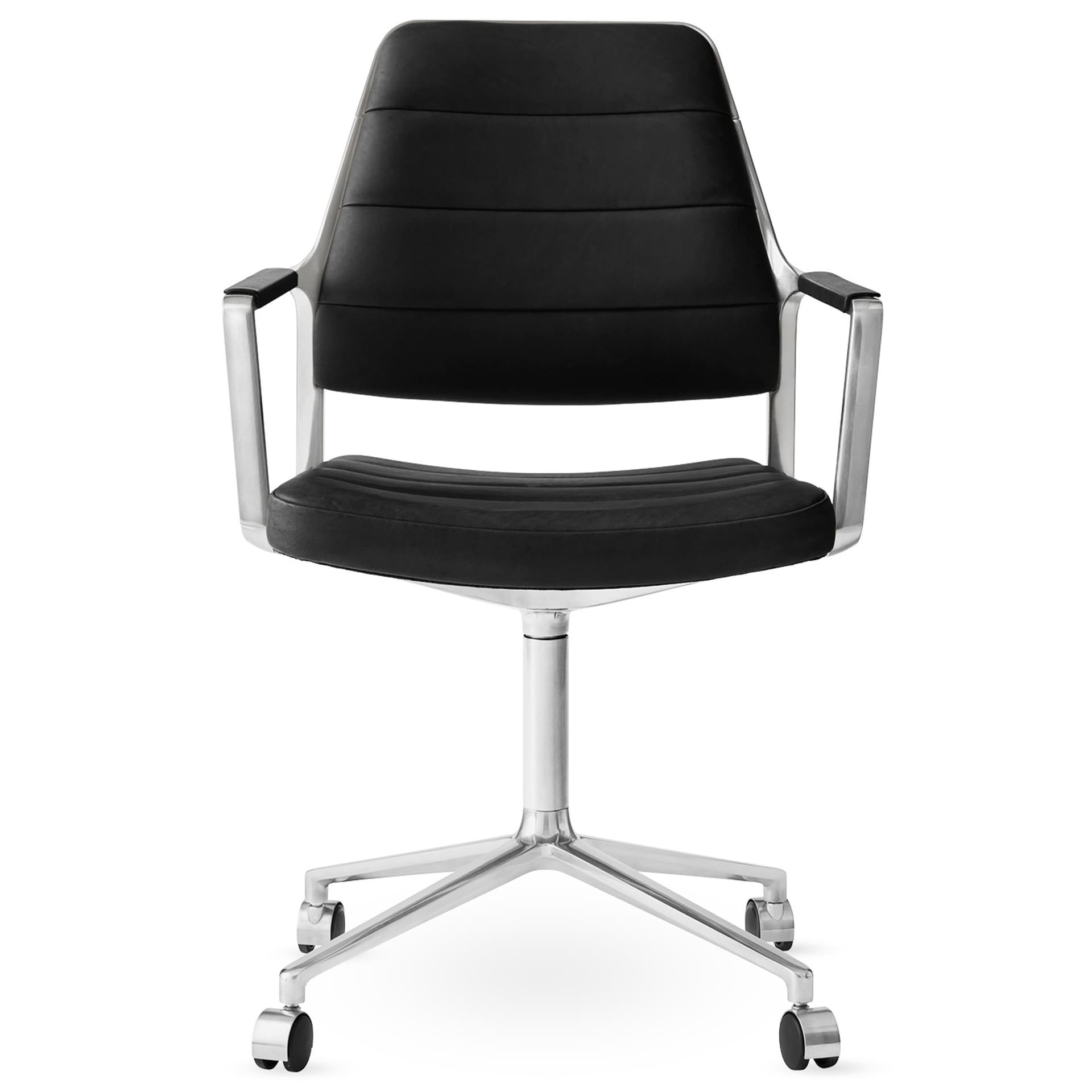 Vipp - Vipp455 Swivel chair, polished, castors, Black leather - Kontorstoler