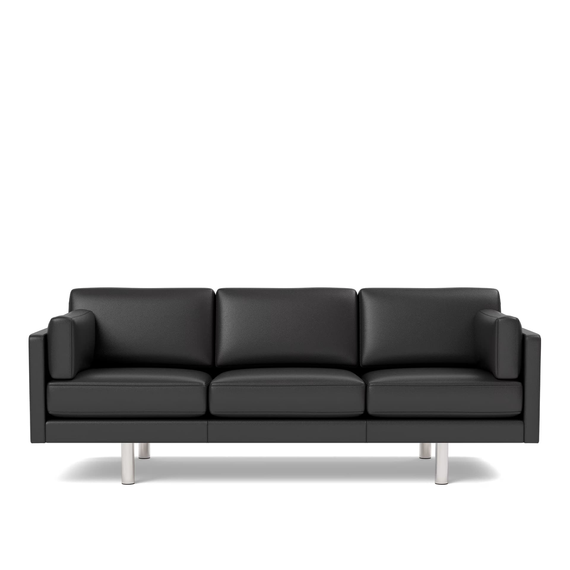 Fredericia Furniture - EJ220 Sofa - 3 seater - 212 cm - 3 cushions - Leather Omni 301 - Black - Down wrap - without buttons - Brushed chrome - round legs - Sofaer - Erik Jørgensen - Tekstilmateriale