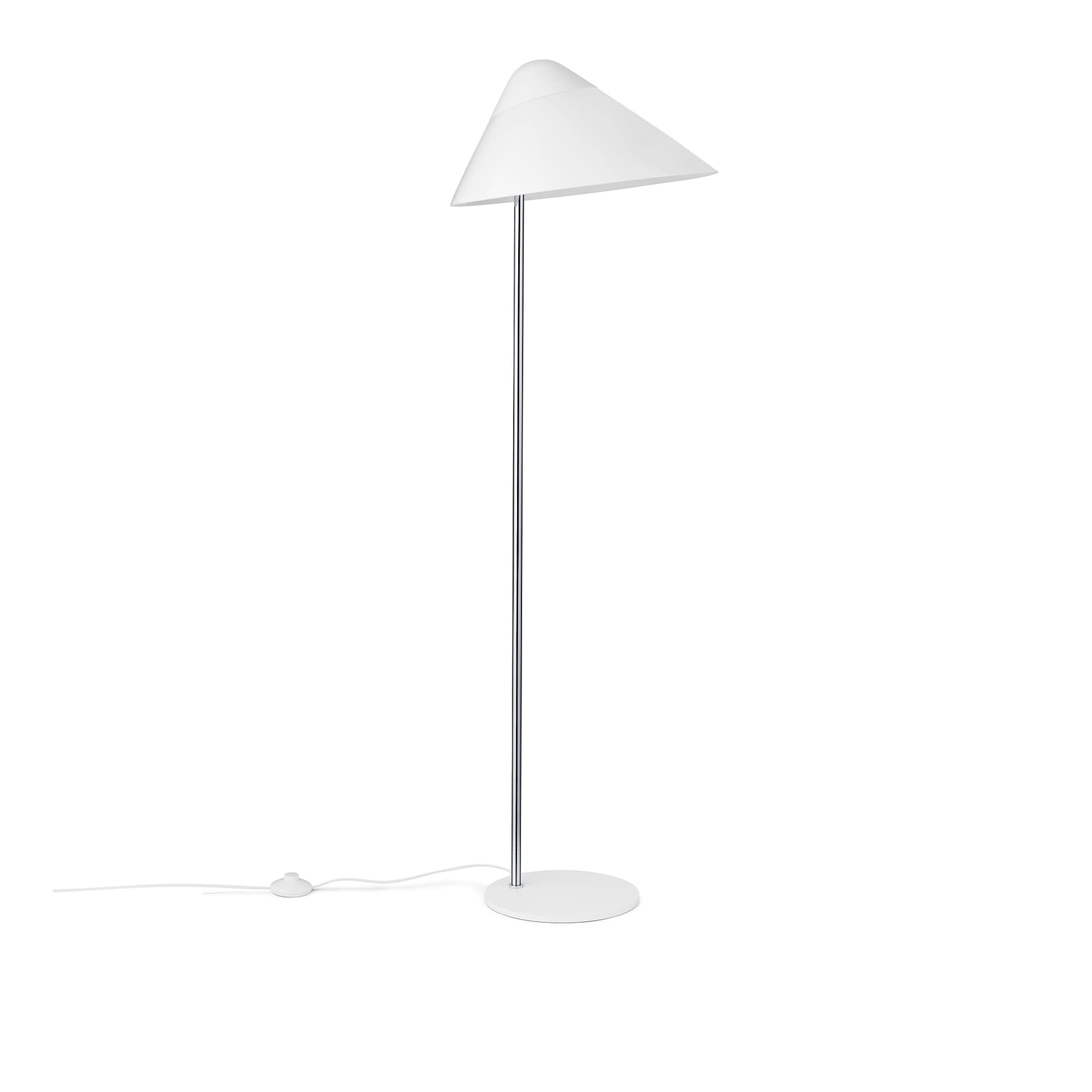 Carl Hansen - Opala Floor Lamp Midi White Chrome E27-C - Skjermlamper - Hans J. Wegner - Hvit - Metall/Plast
