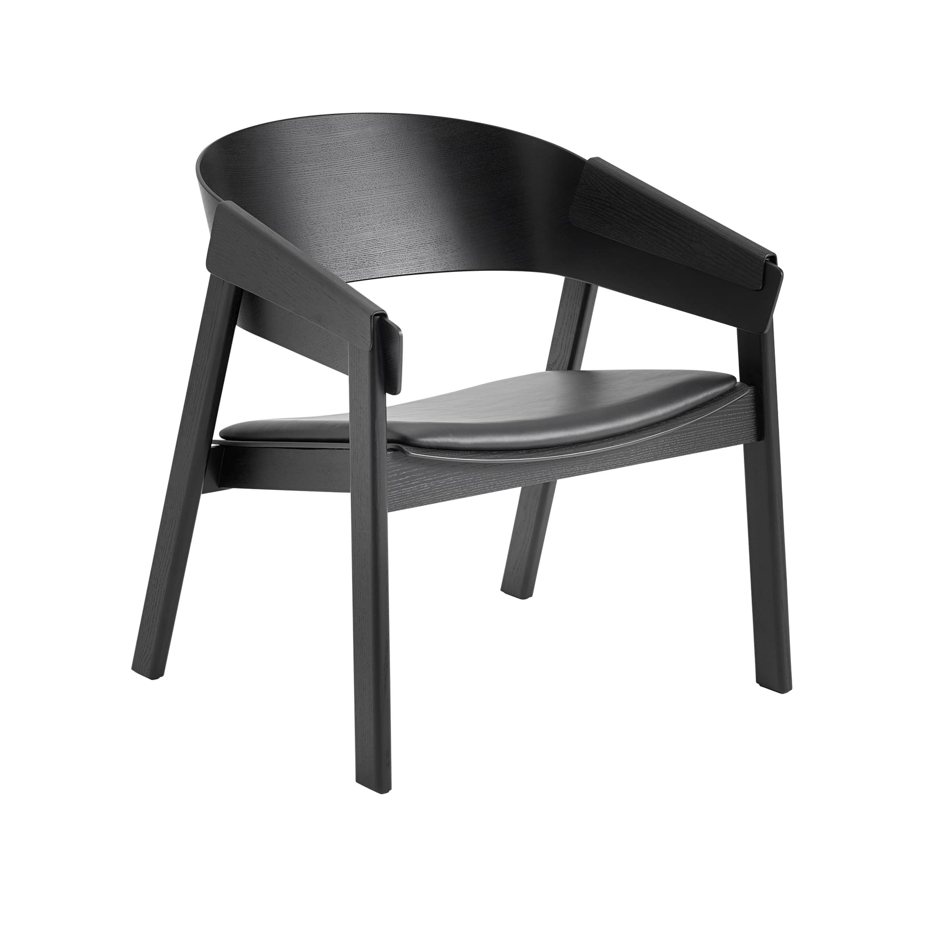 Muuto - Cover Lounge Chair, Silk Leather - Black/Black - Lenestoler - Thomas Bentzen - Svart - Lær/Tre