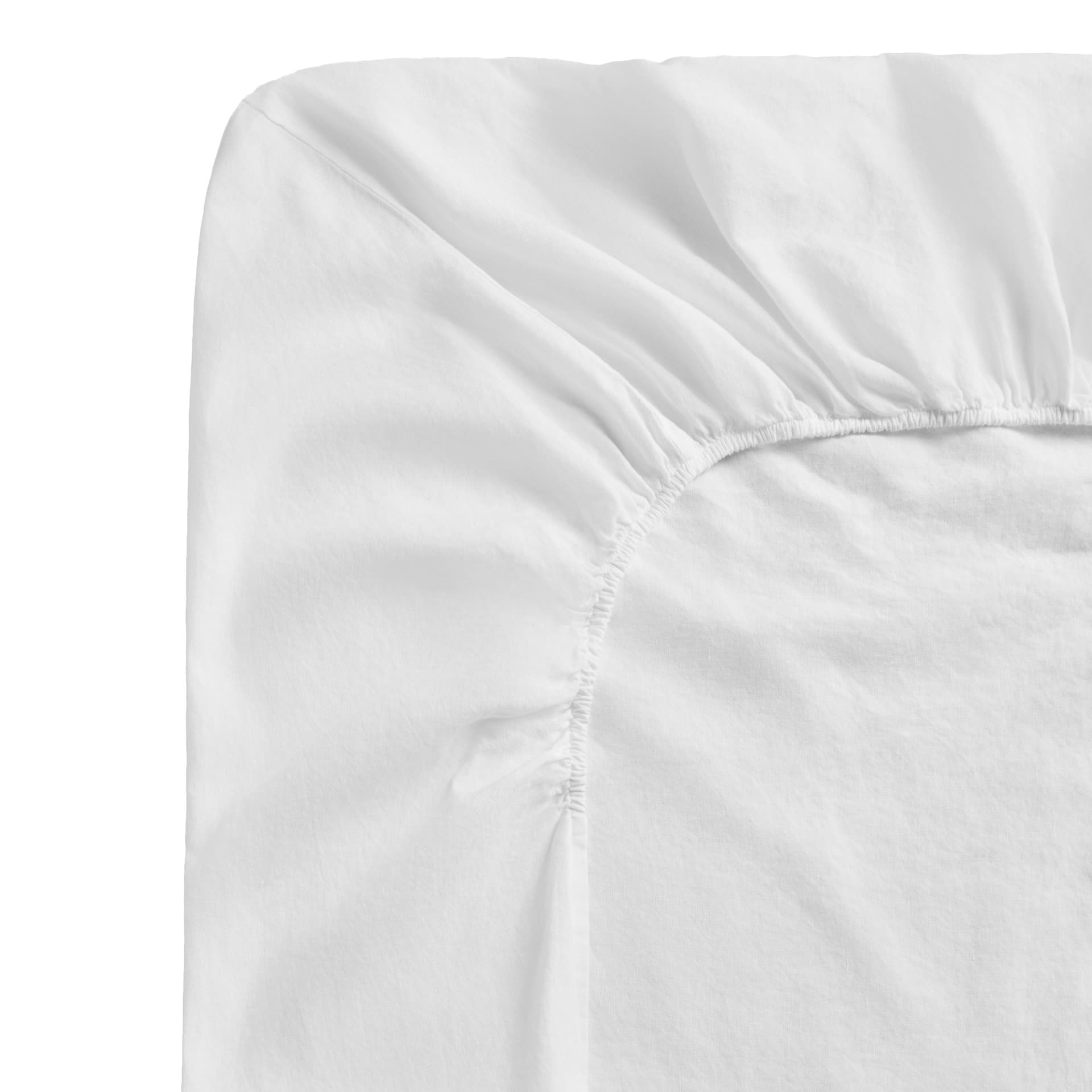 Nordic Knots - Linen Blend Fitted Sheet - Crisp White 160x200 - Laken - Hvit - Bomull