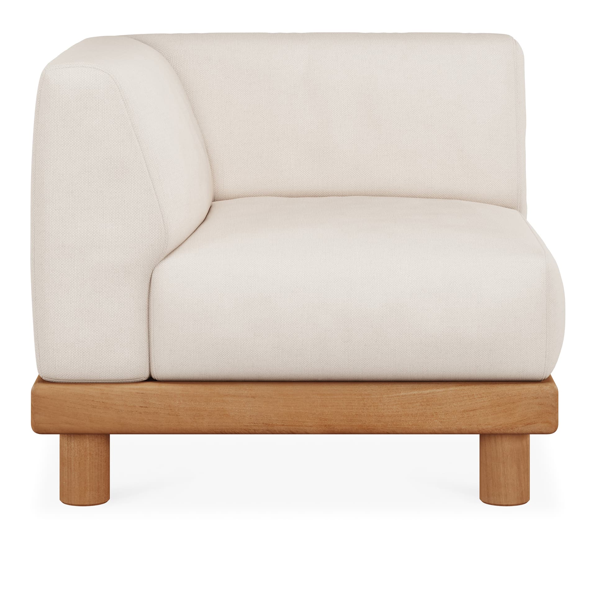 Ethnicraft - Monocle outdoor modular sofa - teak - White fabric - end seater with R arm - Utendørs sofaer - Jacques Deneef - Tre