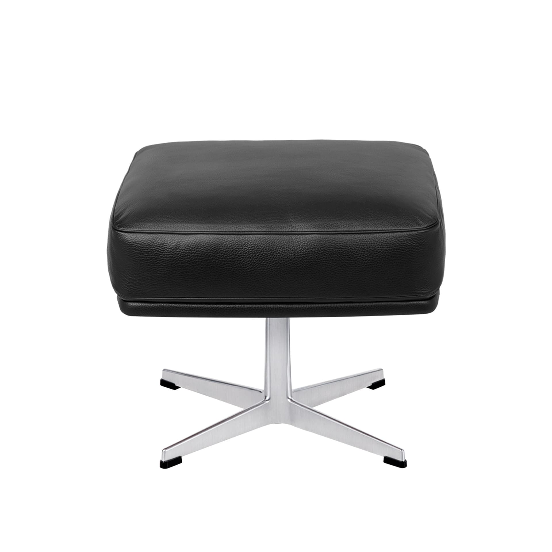 Fritz Hansen - 4210 Oksen Fotpall, Läder, Aura Black, Satinpolerad - Skamler & Taburetter - Arne Jacobsen - Svart - Lær/Metall/Tre