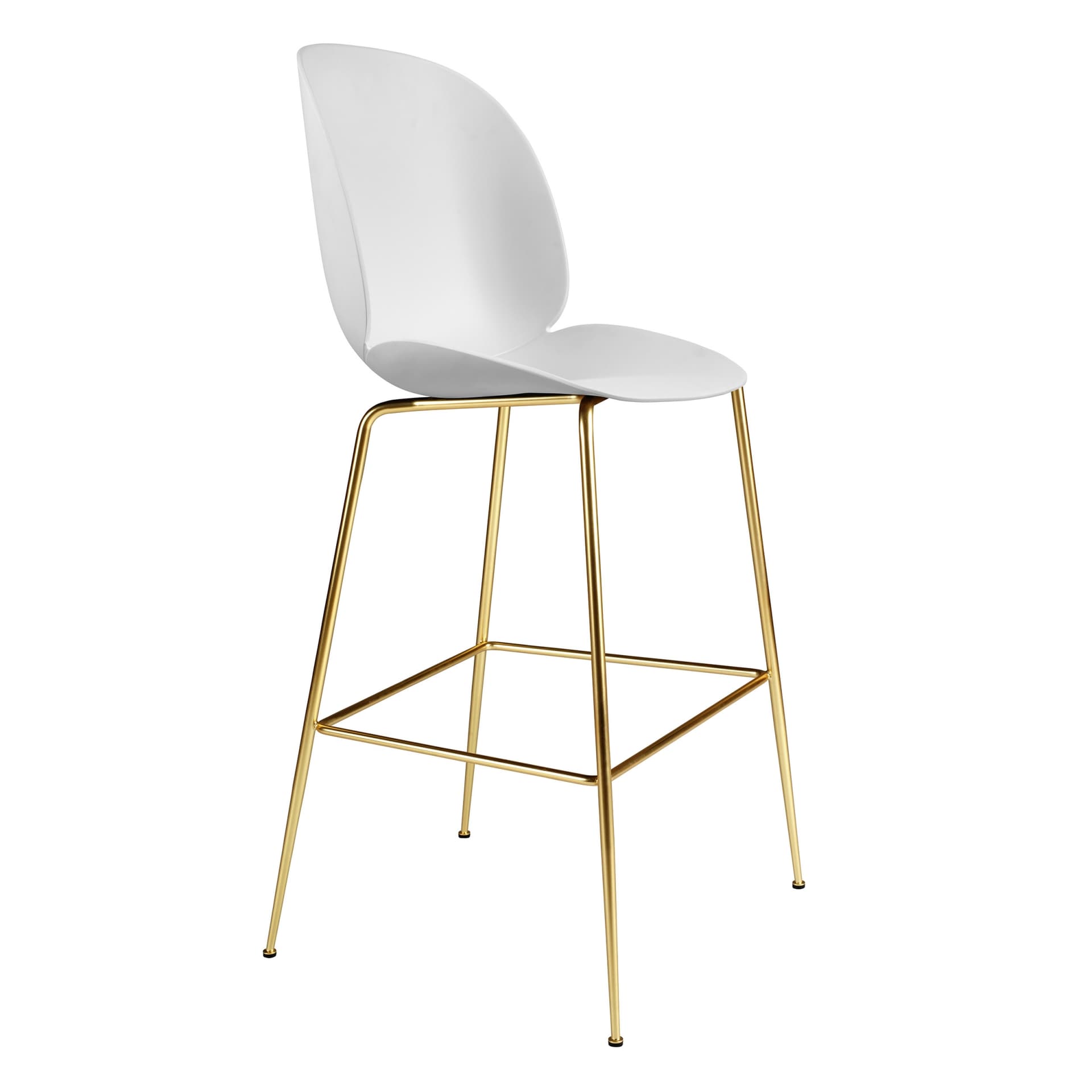 Gubi - Beetle Bar Chair Un-upholstered, Conic Base Brass, White Shell, - Barstoler & barkrakker - GamFratesi - Hvit - Metall/Plast