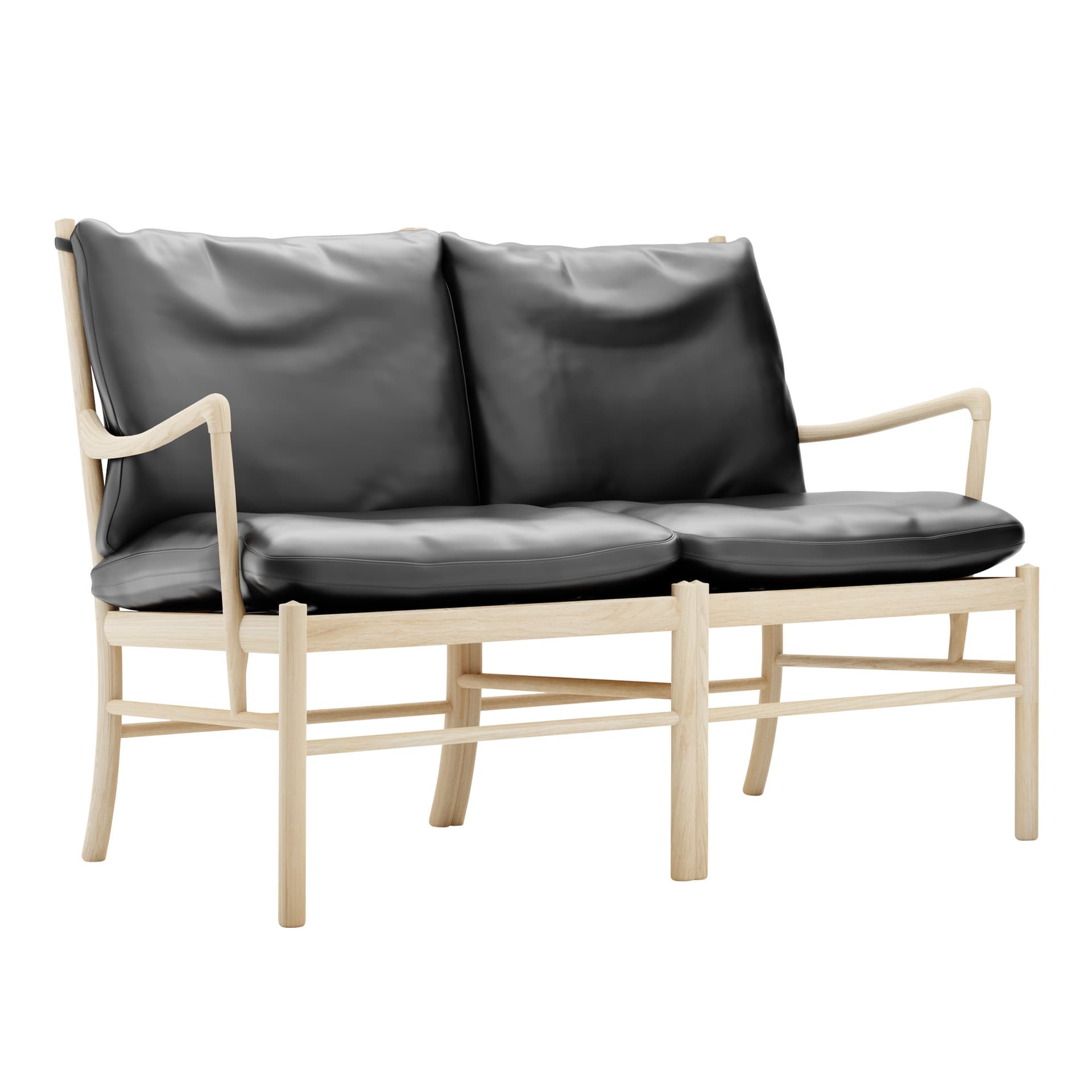 Carl Hansen - OW149-2 - Colonial Sofa, Tvålad Ek, Lädergrupp B Thor - 301 - Sofaer - Ole Wanscher - Svart