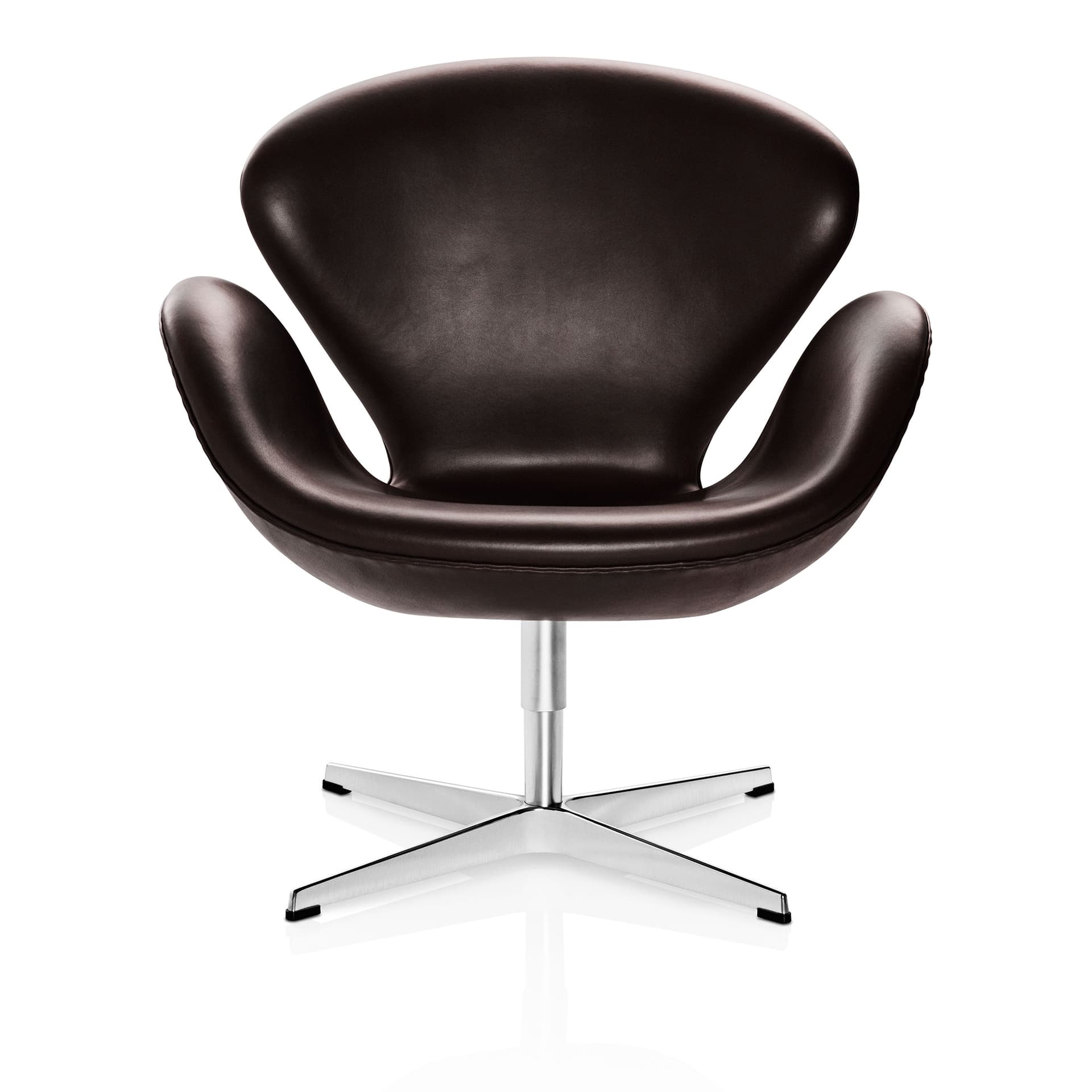 Fritz Hansen - 3320 Svanen, Läder, Grace Dark Brown - Svingbare lenestoler - Arne Jacobsen - Brun - Metall/Skum/Ull