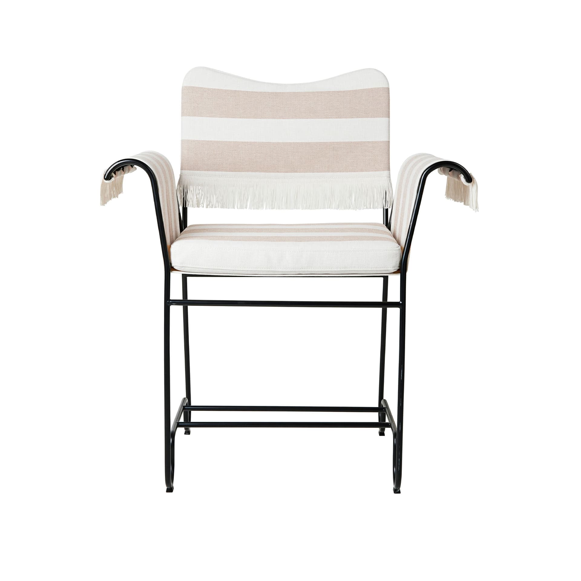 Gubi - Tropique Dining Chair - w. Fringes, Classic Black Base, Leslie Stripe, Limonta 40 - Utendørs spisebordstoler - Mathieu Matégot - Beige,Hvit - Tekstilmateriale