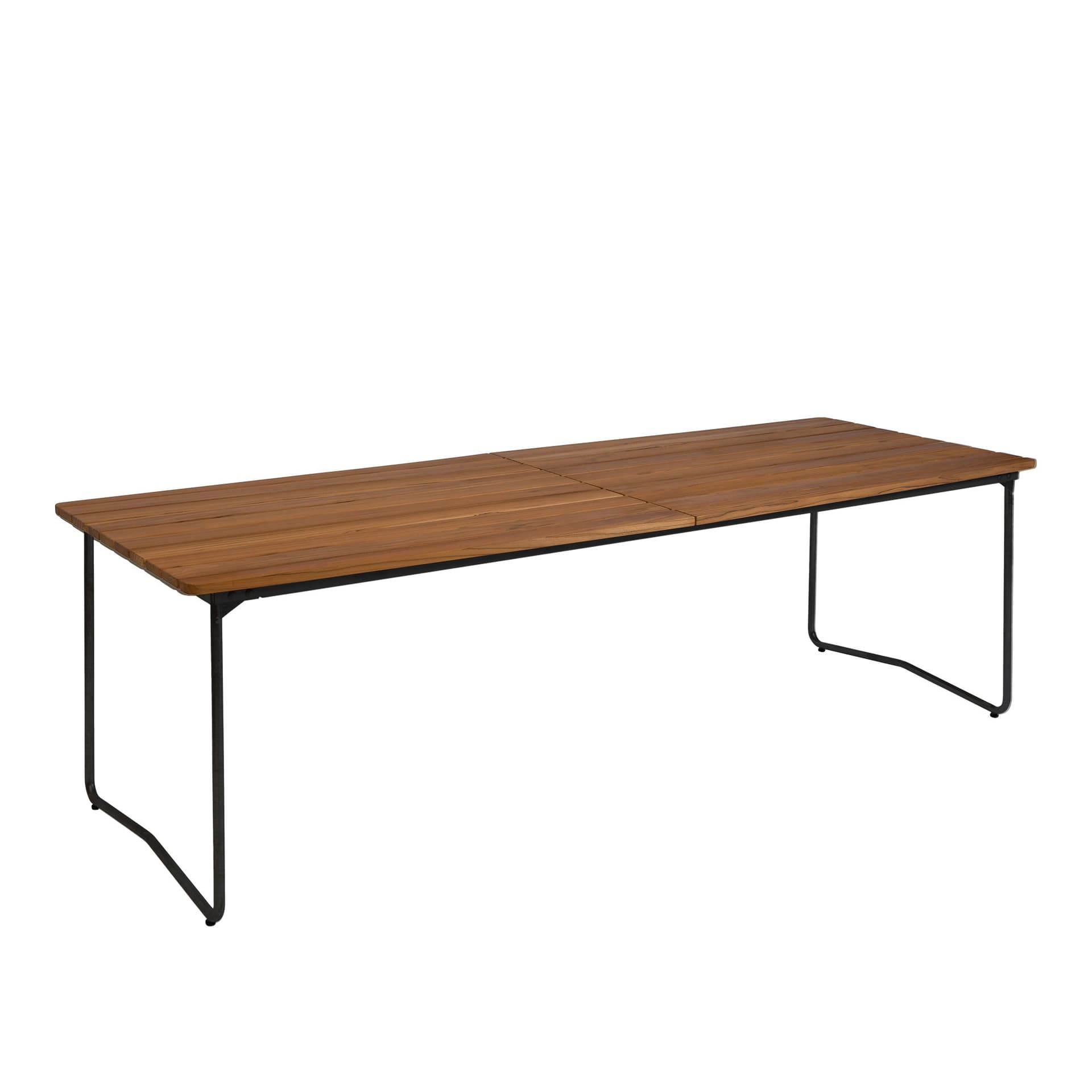 Grythyttan Stålmöbler - Bord B31 230cm svart stativ ubehandlet teak - Utendørs spisebord - Tre farget