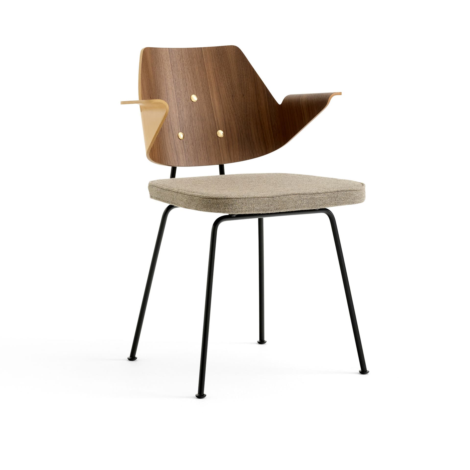 &Tradition - RFH Armchair RD7 Seat uphol. Black frame, Lacquered walnut & beech - Hallingdal 0227, Plastic gliders - Spisestoler - Robin Day - Grå - Metall/Tre