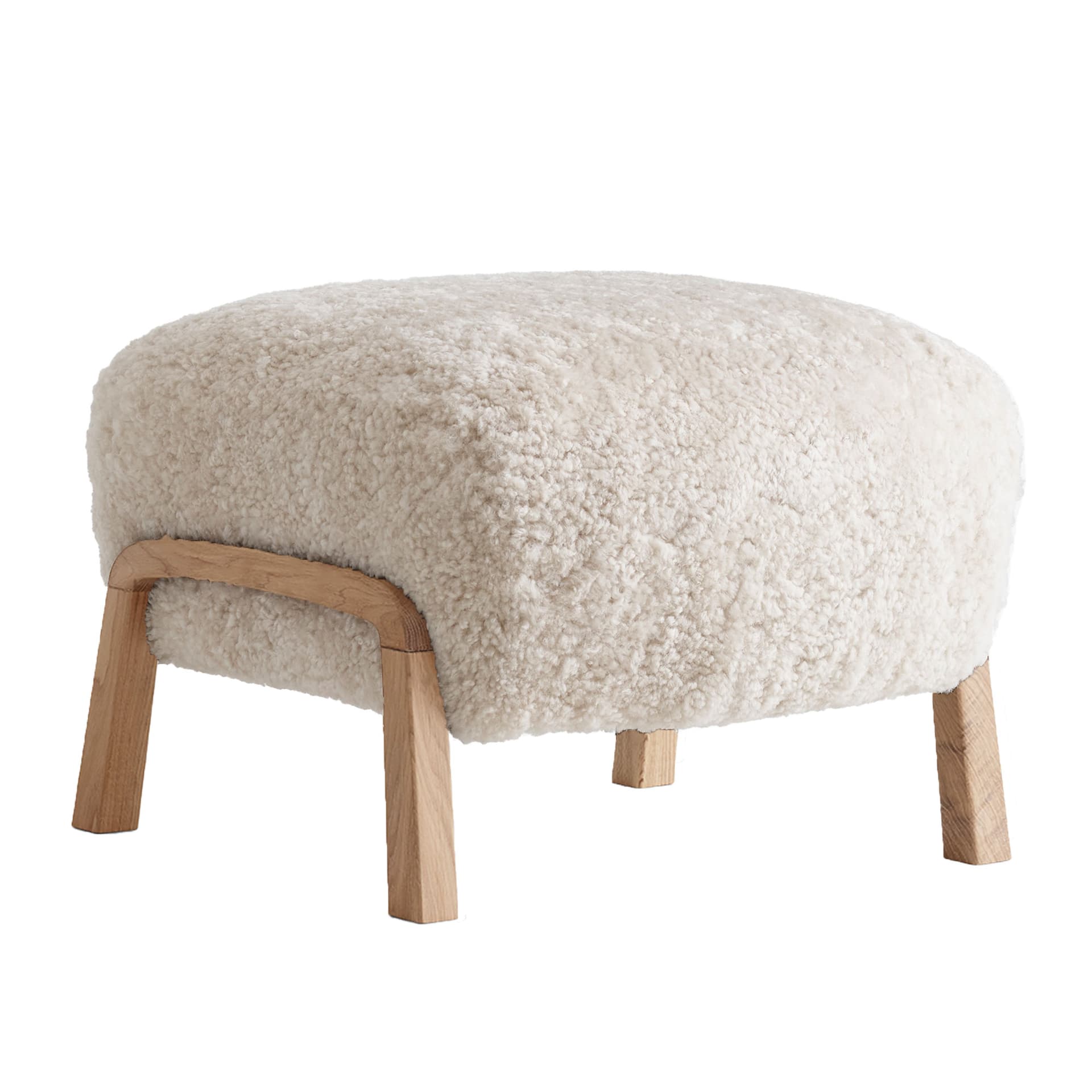 &Tradition - Wulff Pouf ATD3, Oak Fabric Cat. Sheep MTO 17 mm Moonlight - Skamler & Taburetter - Hvit - Tre/Tekstilmateriale/Syntetisk materiale/Skum