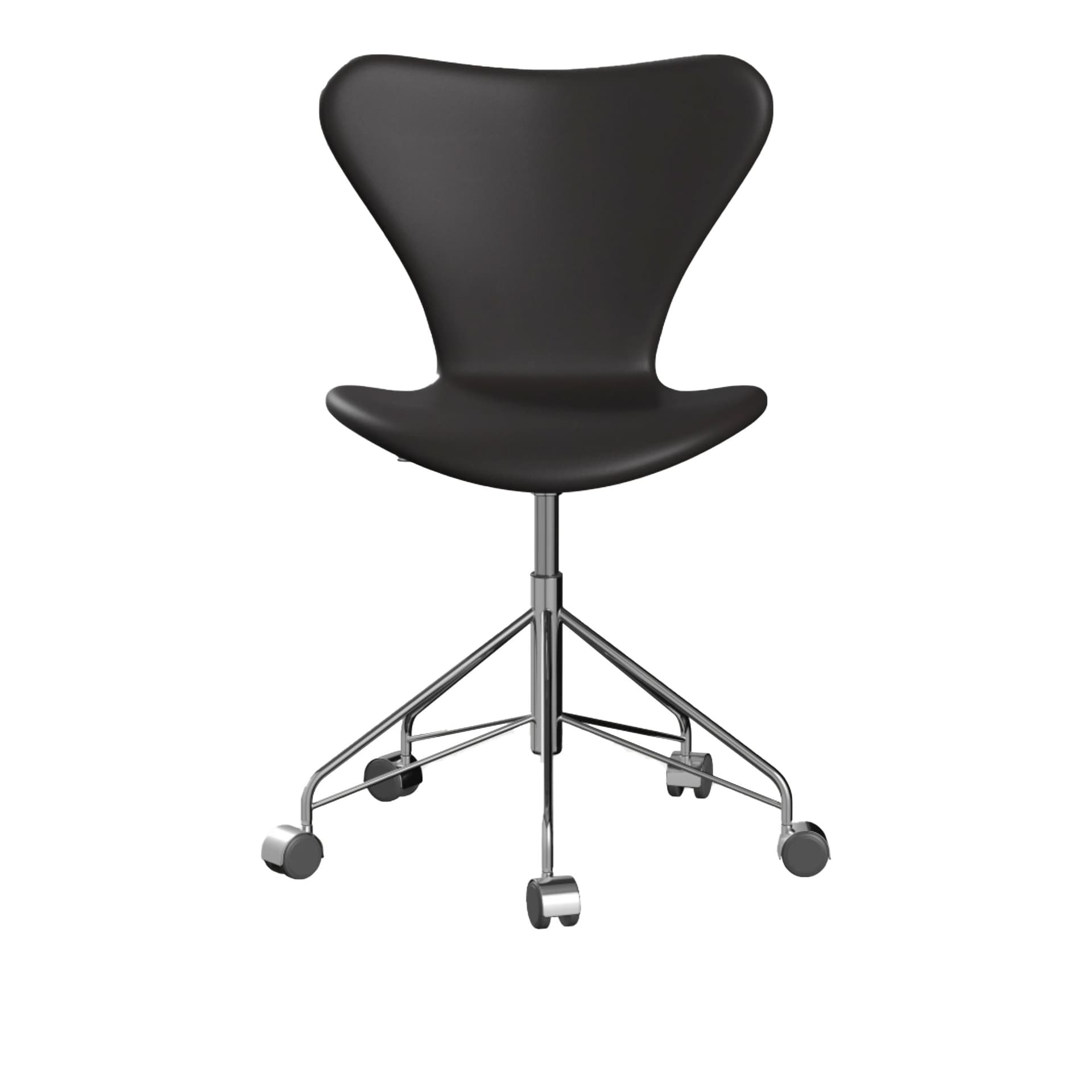 Fritz Hansen - 3117 Sjuan - Helklädd, Läder, Soft Black Brown - Kontorstoler - Arne Jacobsen - Brun