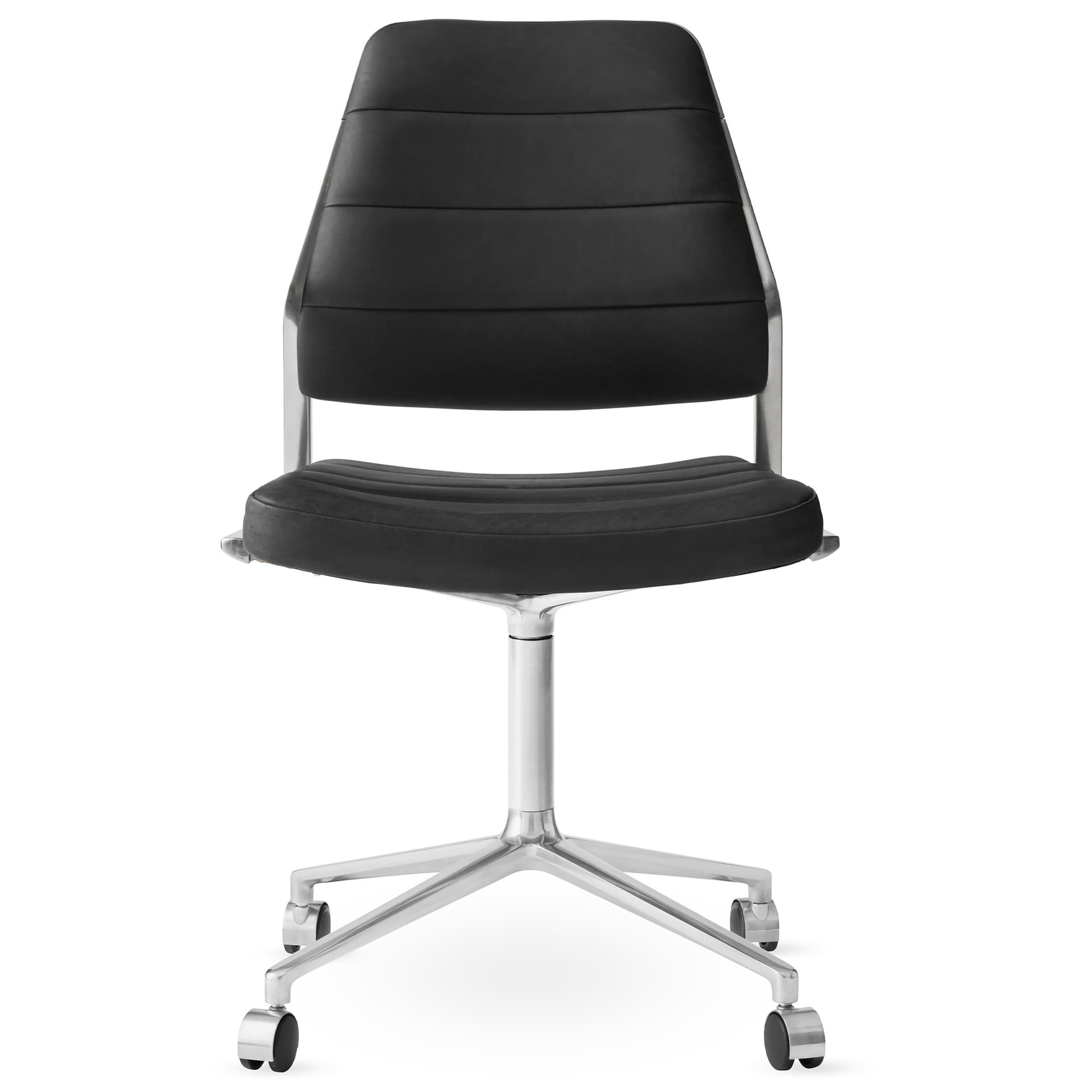 Vipp - Vipp454 Swivel chair, polished, castors, Black leather - Kontorstoler