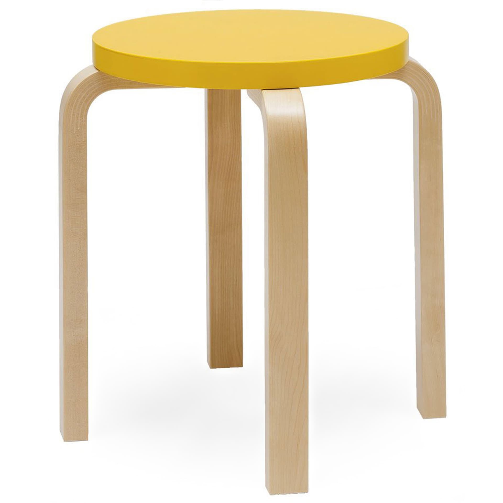 Artek - Pall E60, 4 ben, Klarlackade ben, Lackad gul sits - Krakker - Alvar Aalto - Gul - Tre