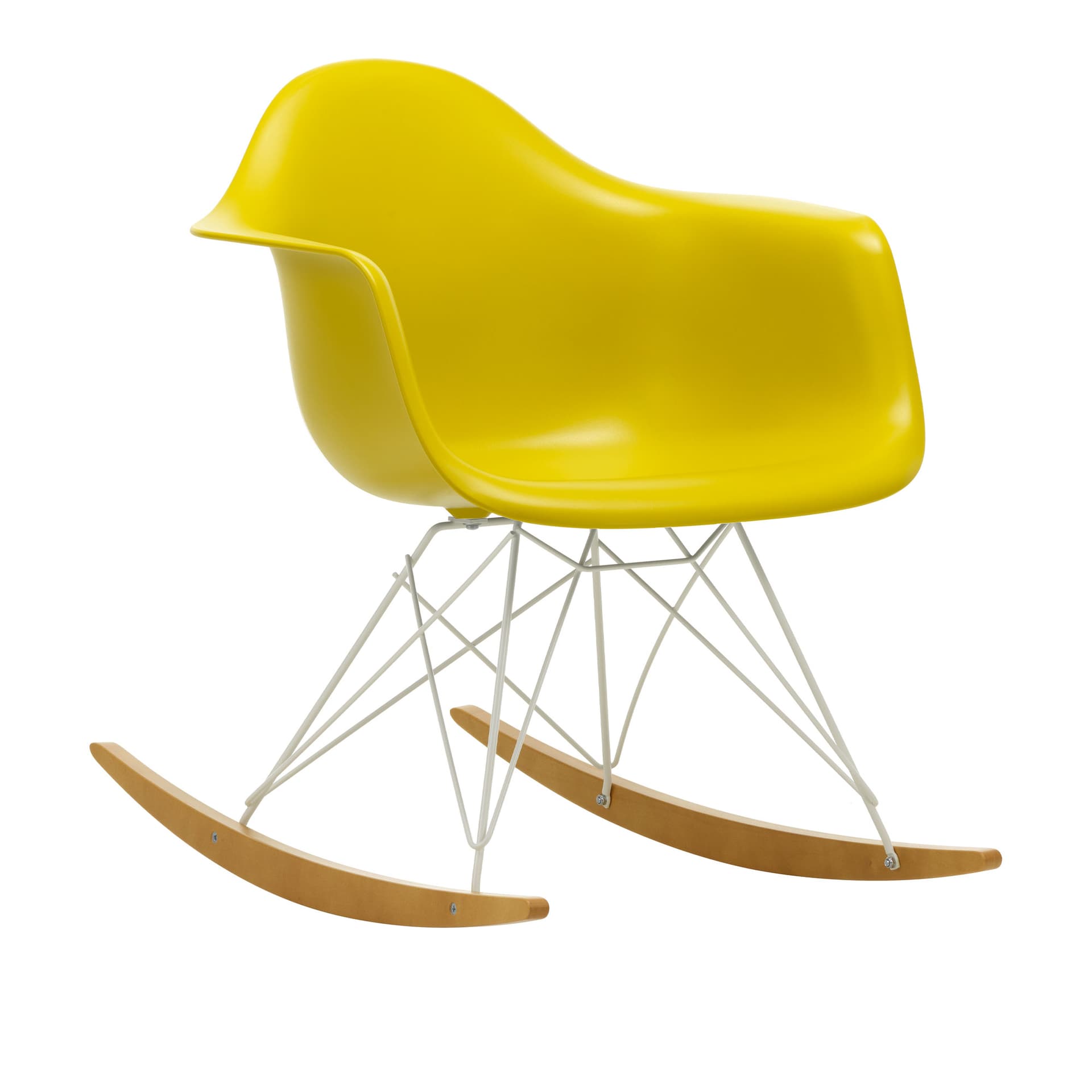 Vitra - Eames Plastic Armchair RAR - 34 Mustard - White Base - Golden Maple - Lenestoler - Charles & Ray Eames - Gul - Metall/Tre/Plast