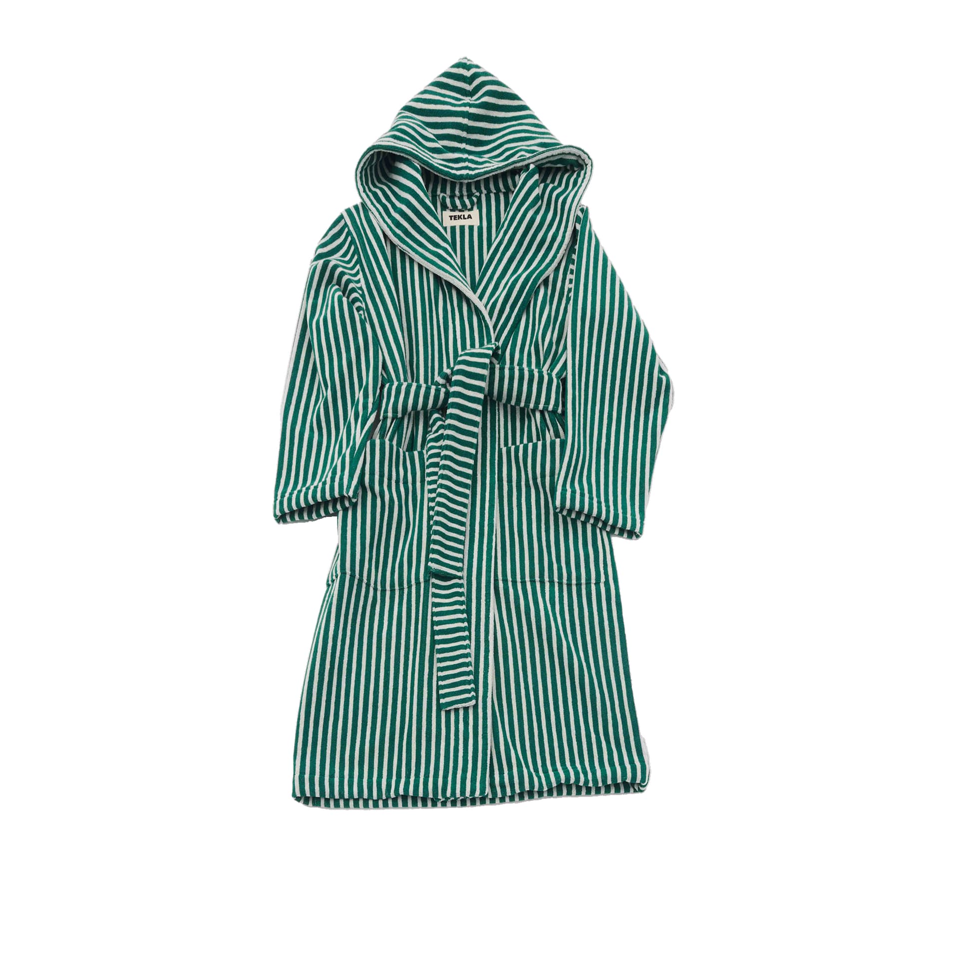 Tekla - Hooded Bathrobes M, Teal Green Stripes - Badekåper - Grønn - Bomull