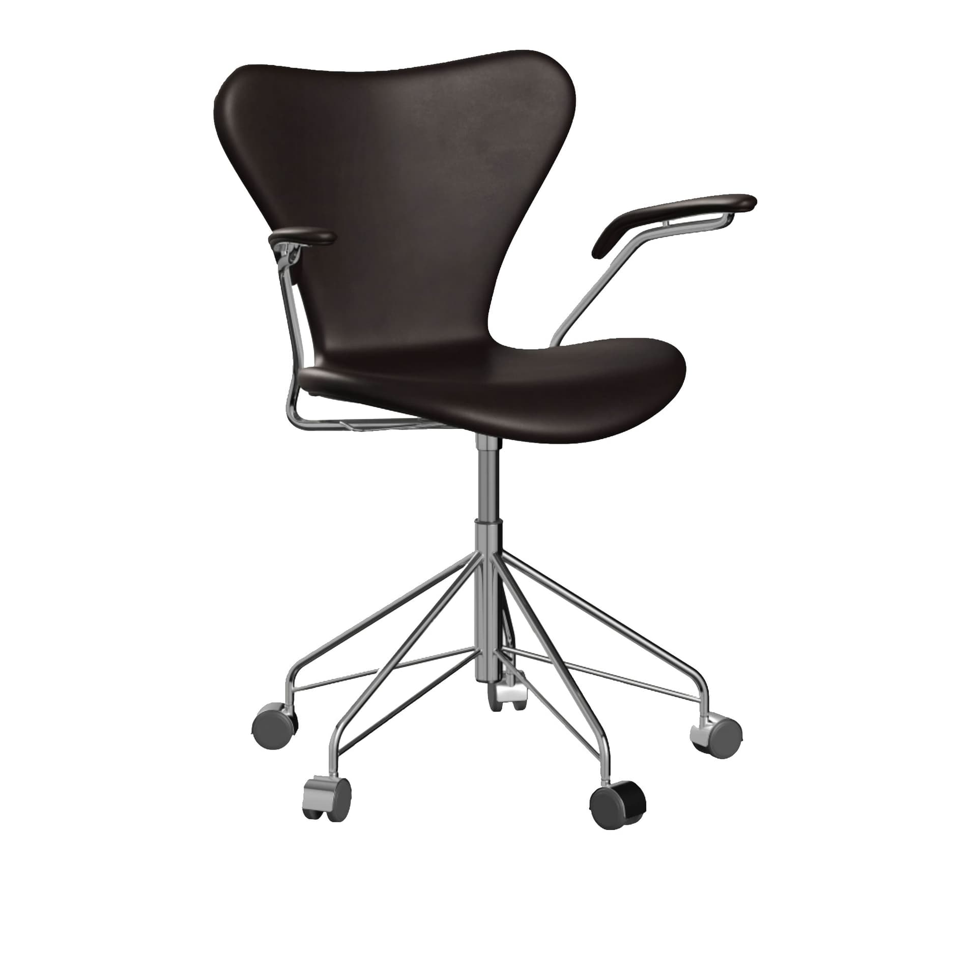 Fritz Hansen - 3217 Sjuan - Helklädd, Läder, Grace Dark Brown - Kontorstoler - Arne Jacobsen - Brun