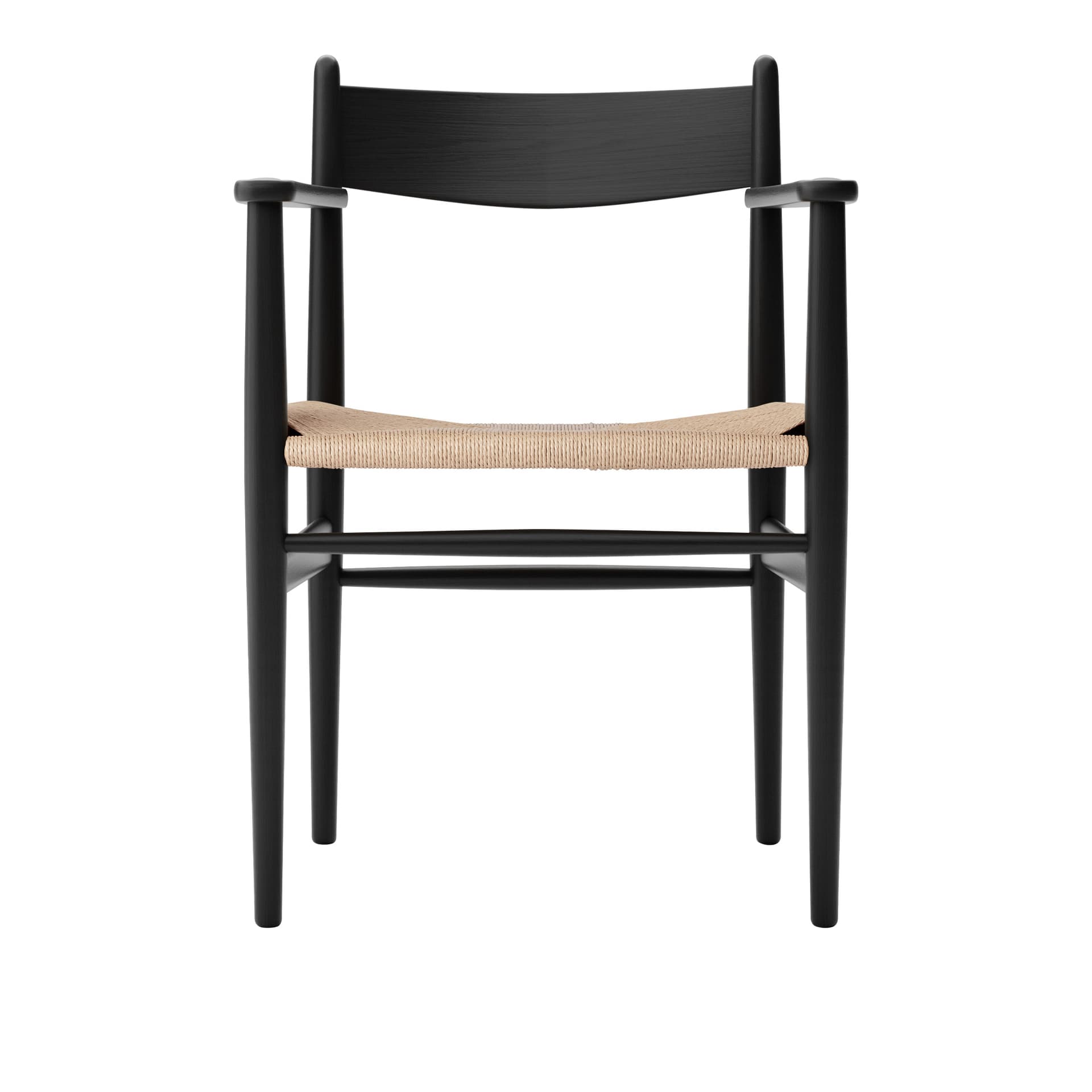 Carl Hansen - CH37, Svartlackad Ek, Naturflätat papperssnöre - Spisestoler - Hans J. Wegner - Svart - Tre