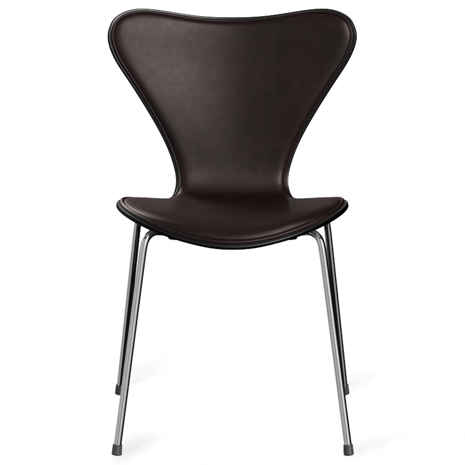 Fritz Hansen - Series 7 stol 3107 forsiden trukket lær stålram krom Grace Dark Brown/Black - Spisestoler - Arne Jacobsen - Brun - Lær/Metall/Tre