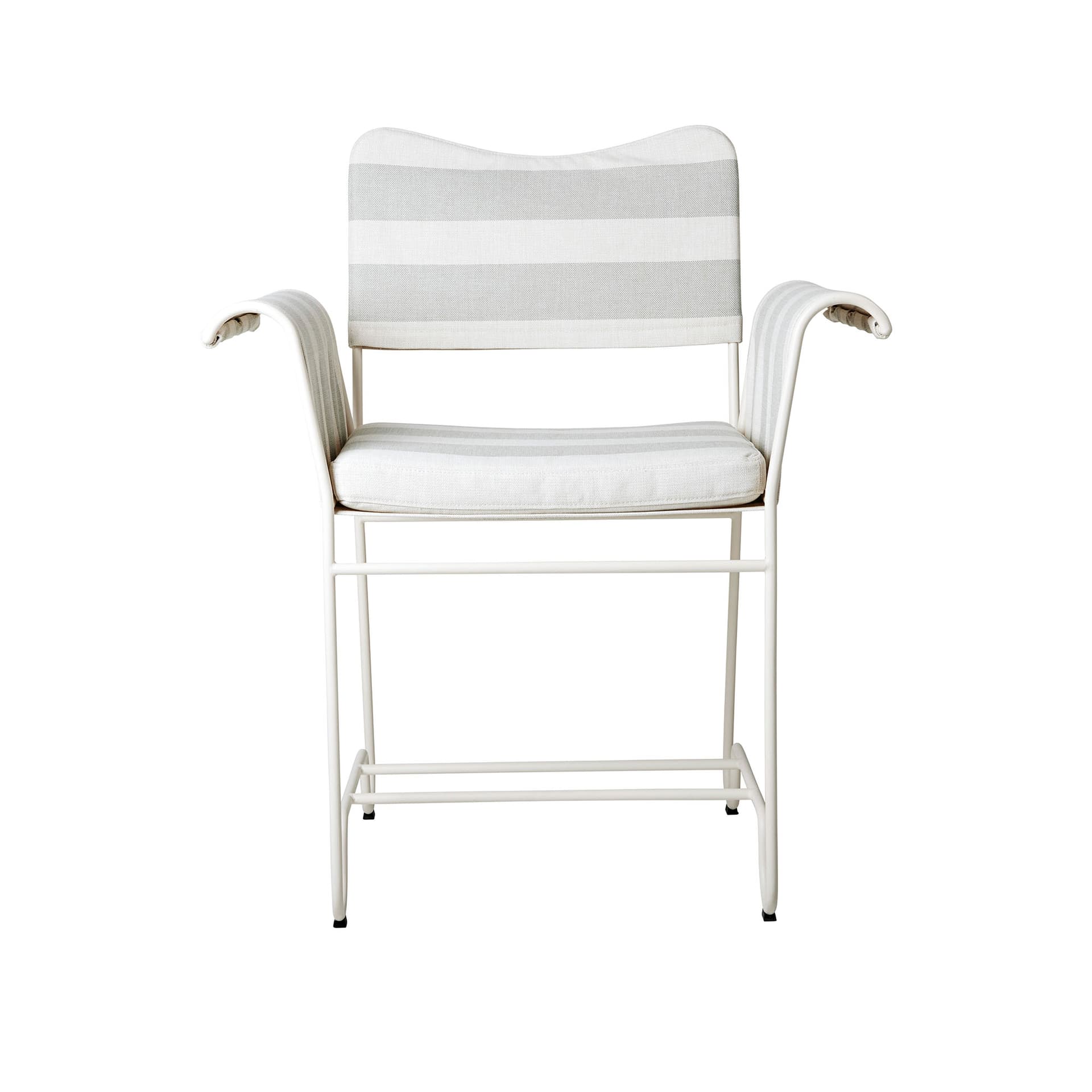 Gubi - Tropique Dining Chair - w/o Fringes Classic White Semi Matt Base, Leslie Stripe, Limonta 20 - Utendørs spisebordstoler - Mathieu Matégot - Beige,Hvit - Tekstilmateriale
