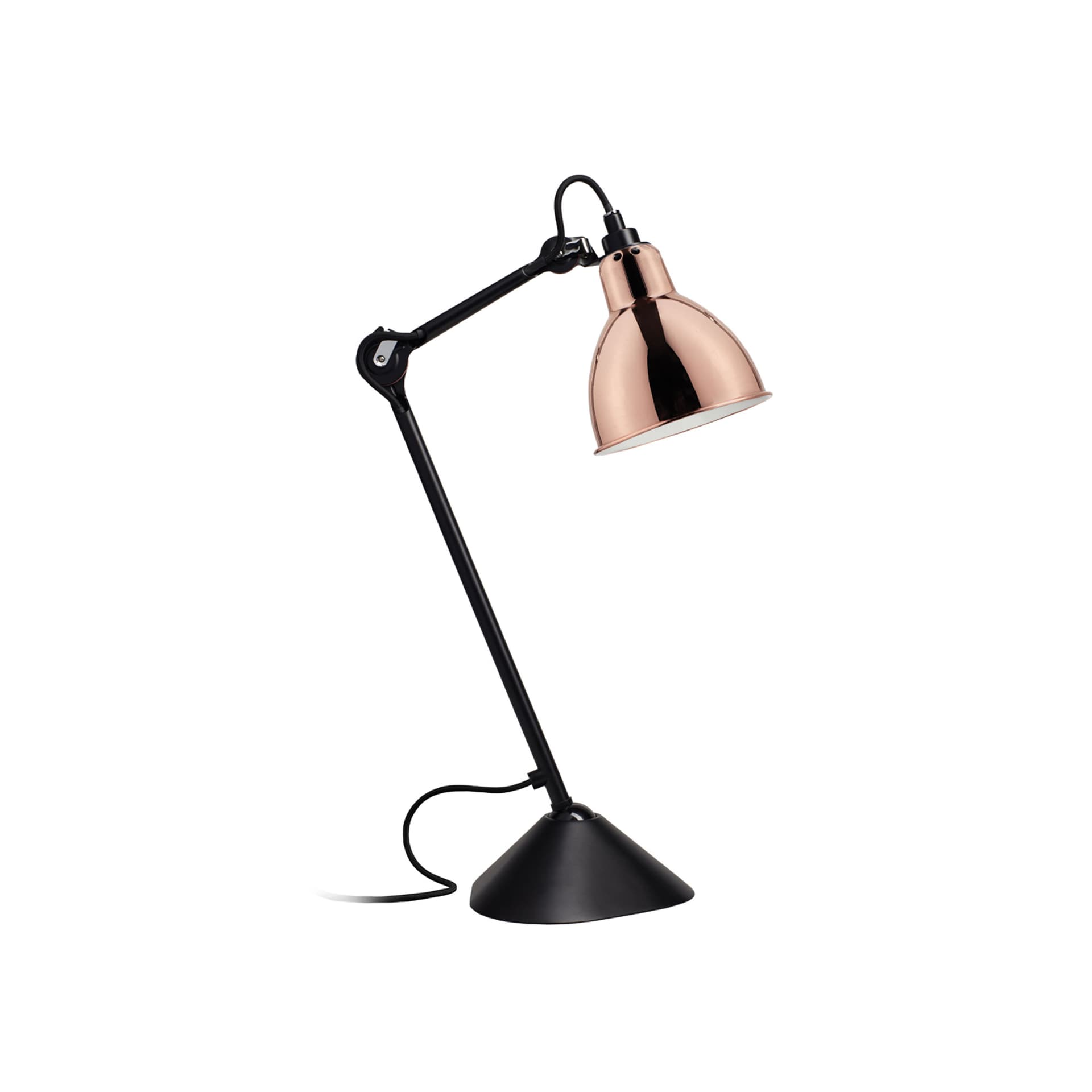 DCWéditions - Lampe Gras No205 - Round - Svart bas, Koppar med vit insida - Bordlamper - Bernard-Albin Gras - Kobber